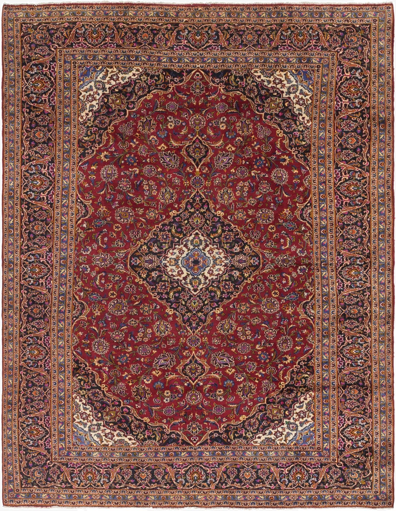 9' 9 x 13'  Hand Knotted Kashan Persian Wool Rug
