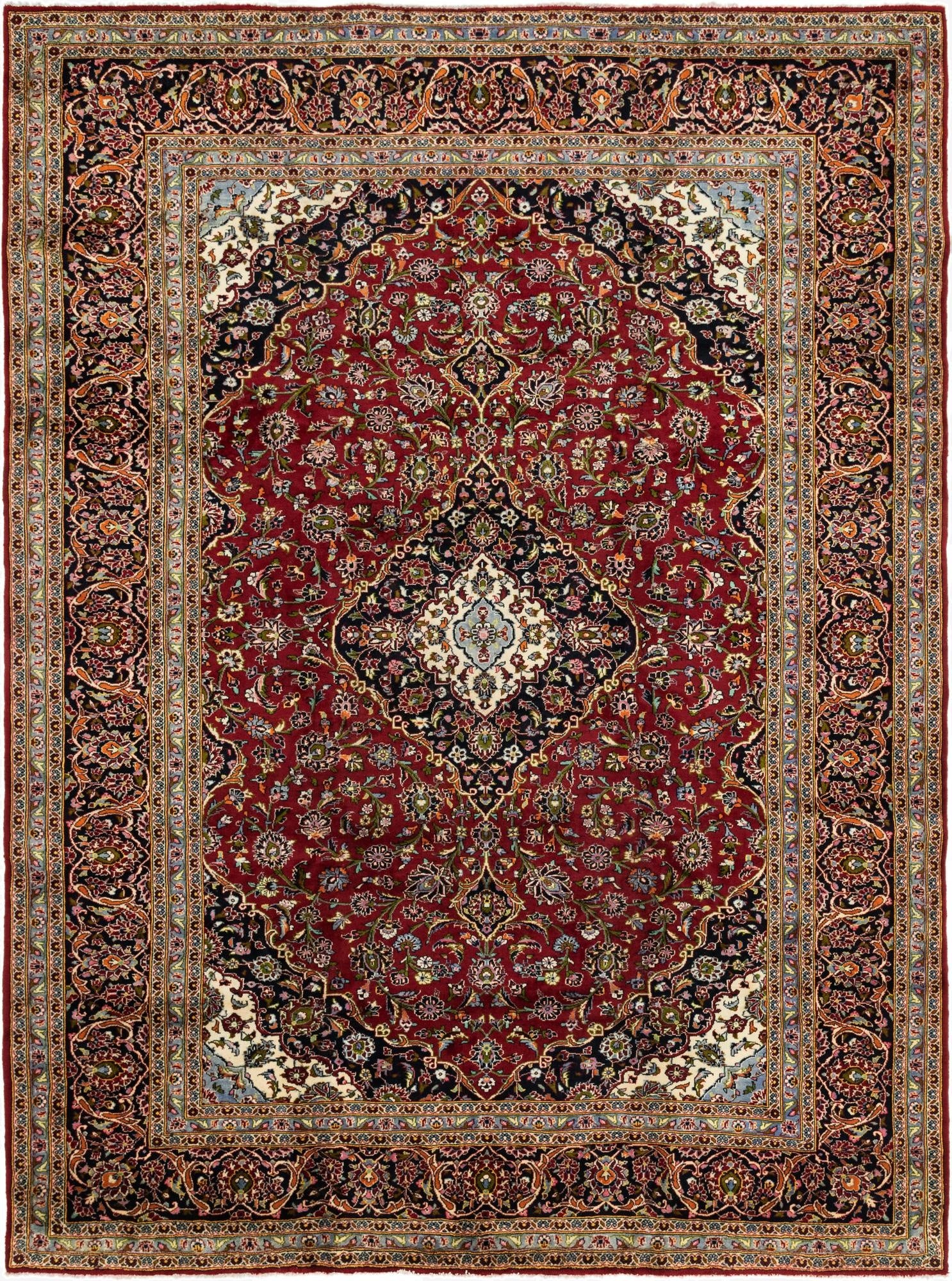 9' 8 x 12' 10  Hand Knotted Kashan Persian Wool Rug