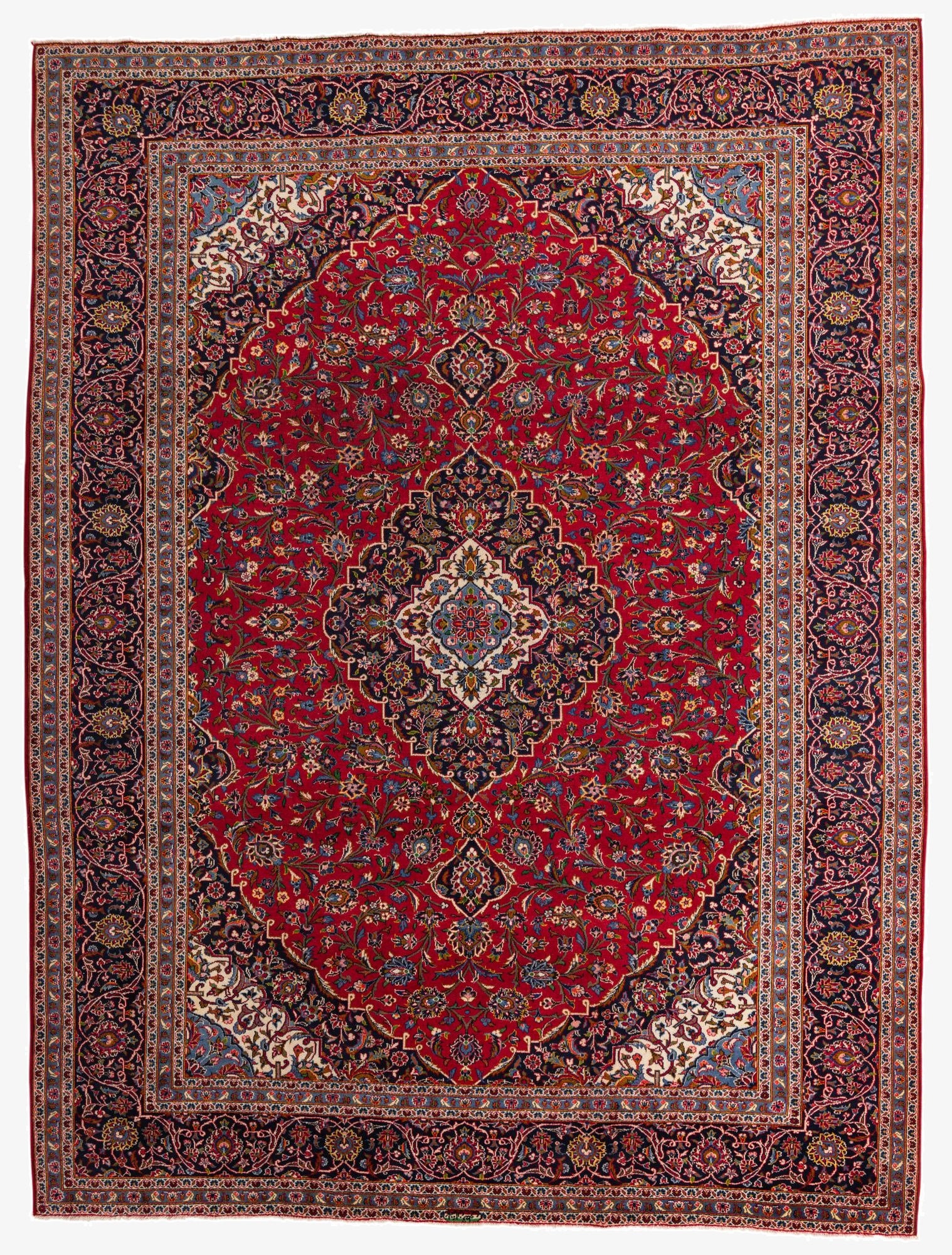 9' 9 x 13'  Hand Knotted Kashan Persian Wool Rug