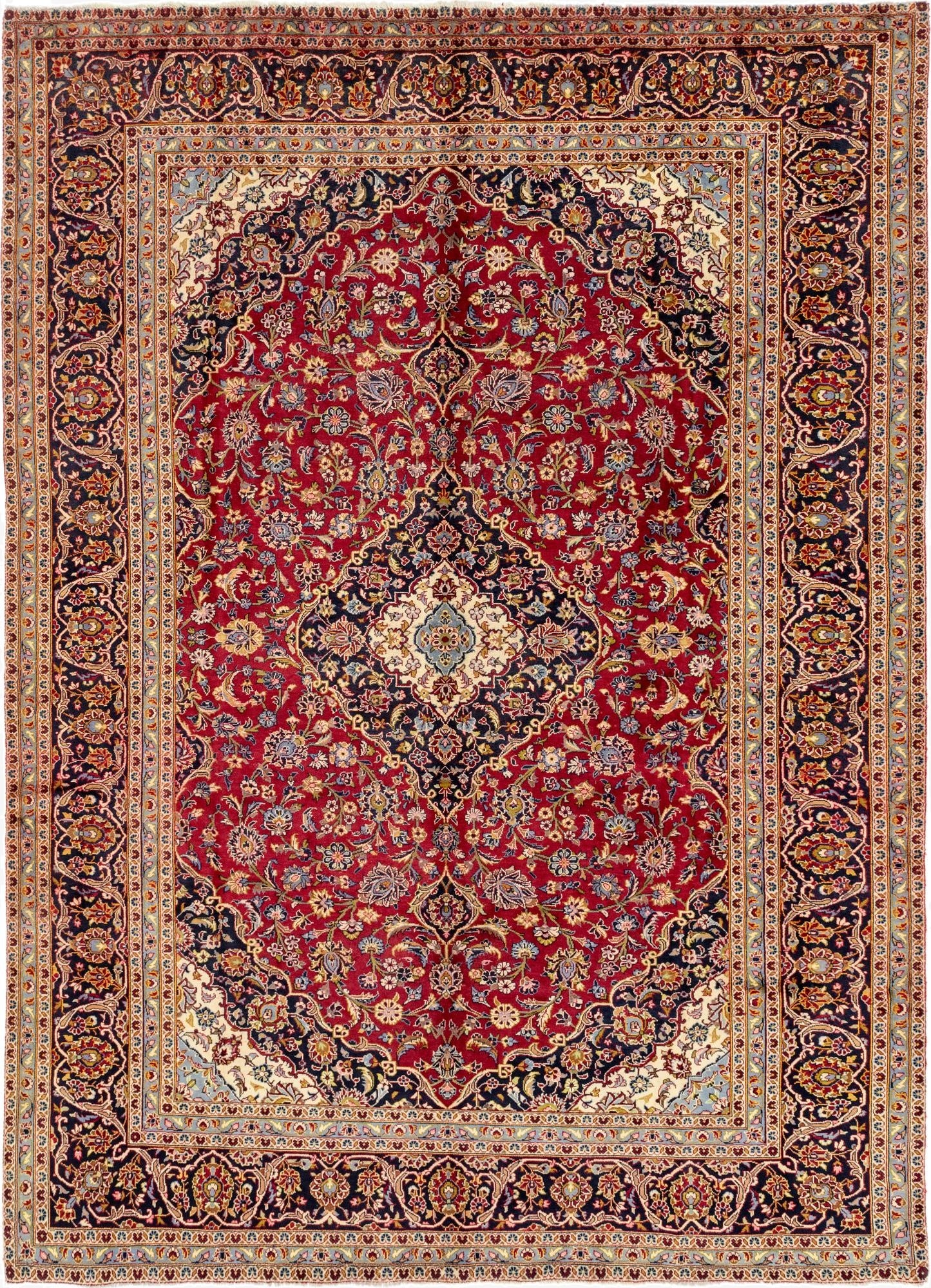 9' 7 x 13' 3  Hand Knotted Kashan Persian Wool Rug