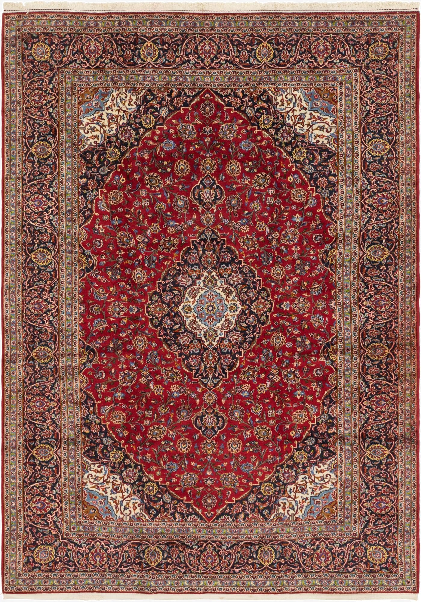 9' 8 x 13' 4  Hand Knotted Kashan Persian Wool Rug