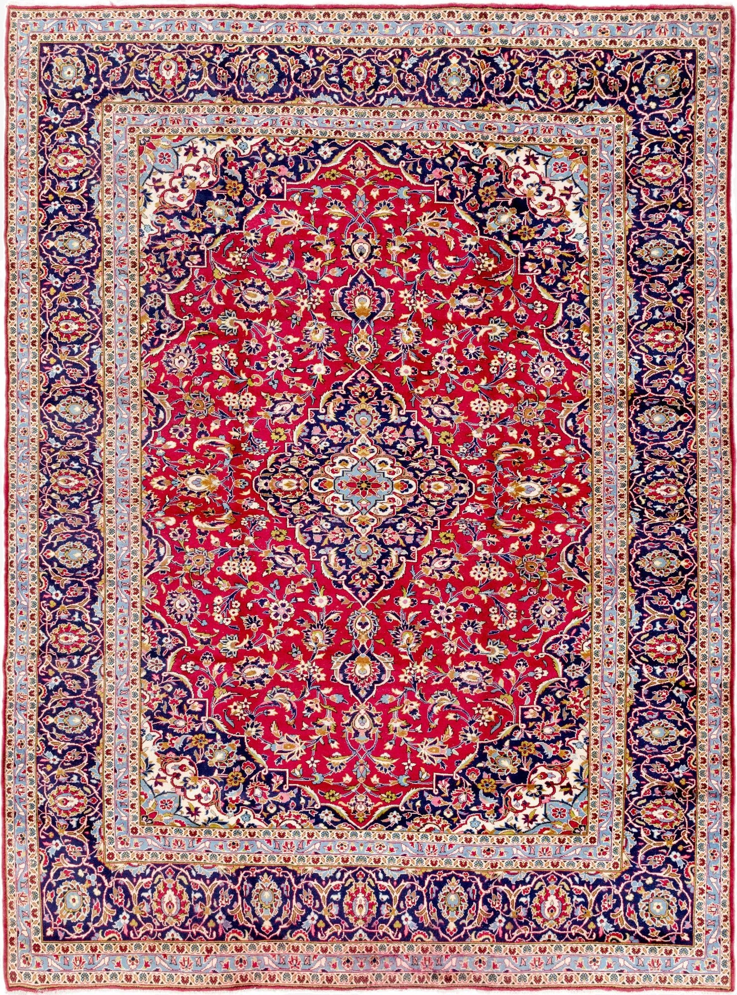 9' 8 x 12' 9  Hand Knotted Kashan Persian Wool Rug