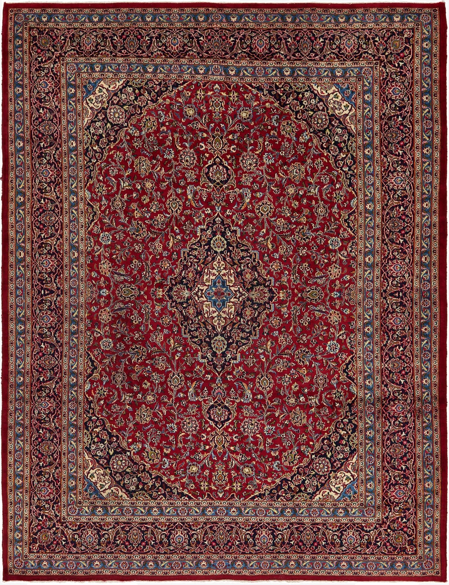 9' 9 x 12' 8  Hand Knotted Kashan Persian Wool Rug