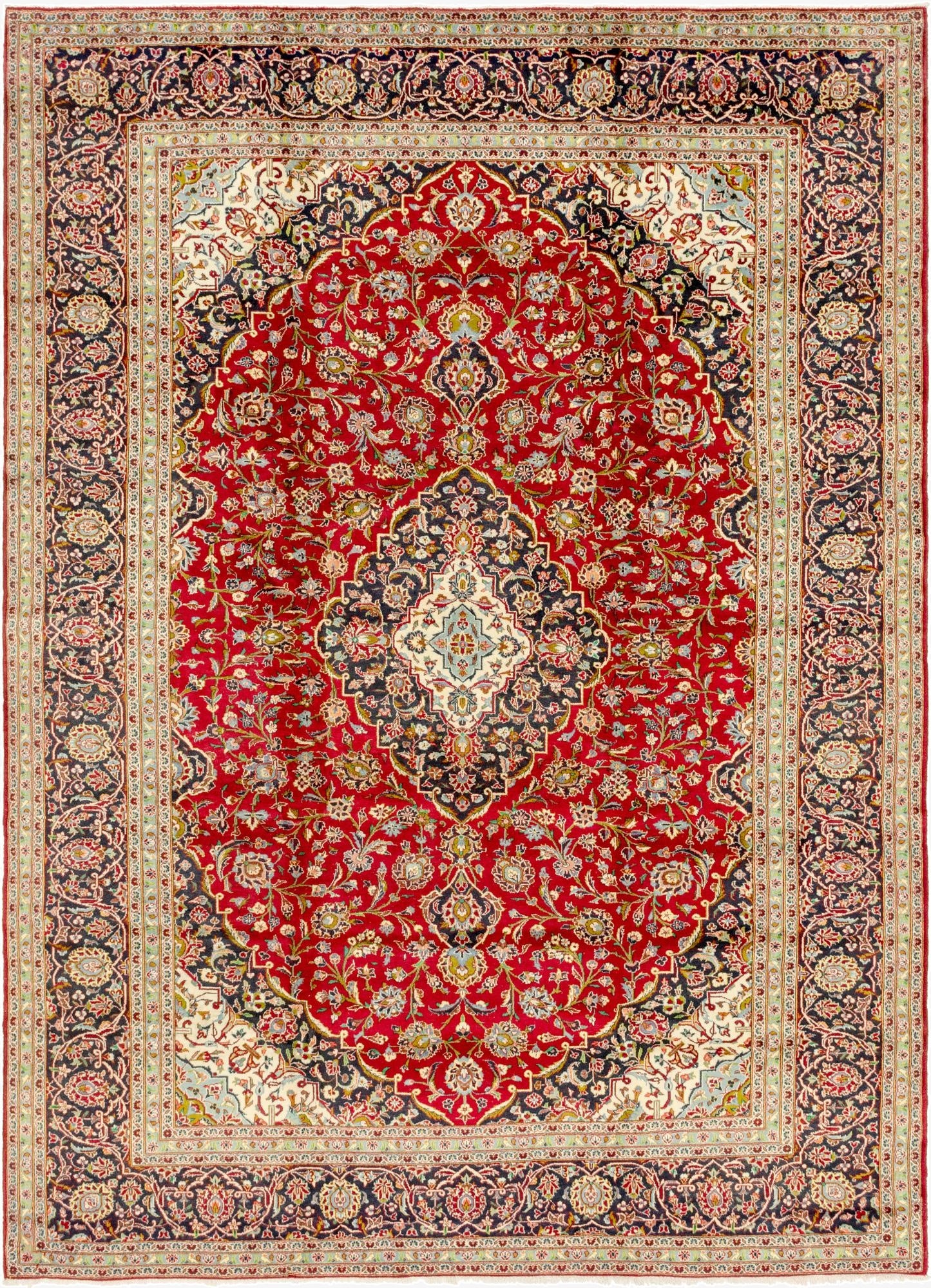 9' 9 x 13' 5  Hand Knotted Kashan Persian Wool Rug