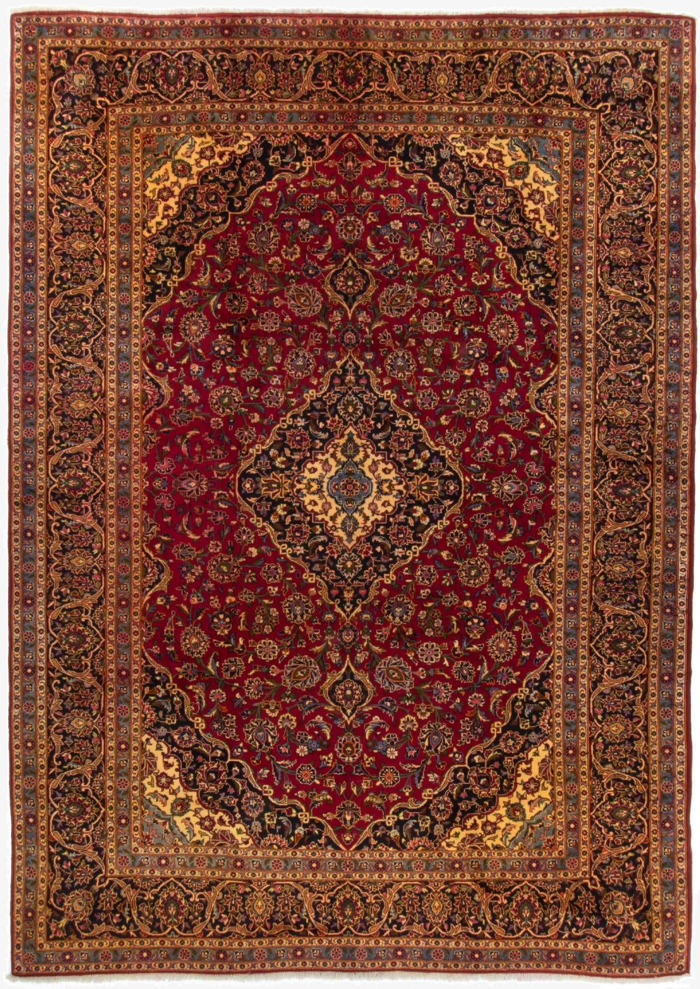 9' 9 x 13' 3  Hand Knotted Kashan Persian Wool Rug