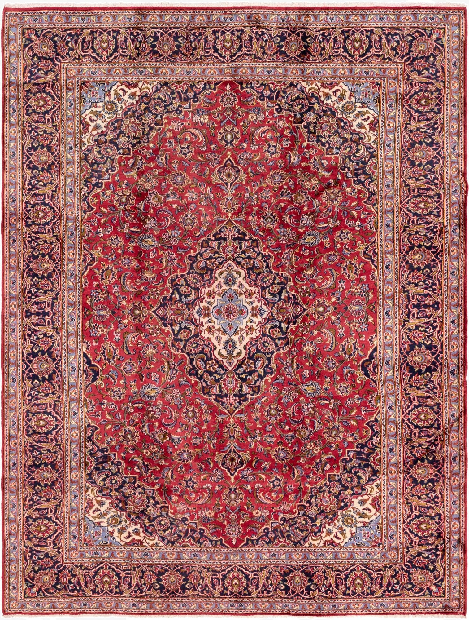 9' 9 x 12' 10  Hand Knotted Kashan Persian Wool Rug