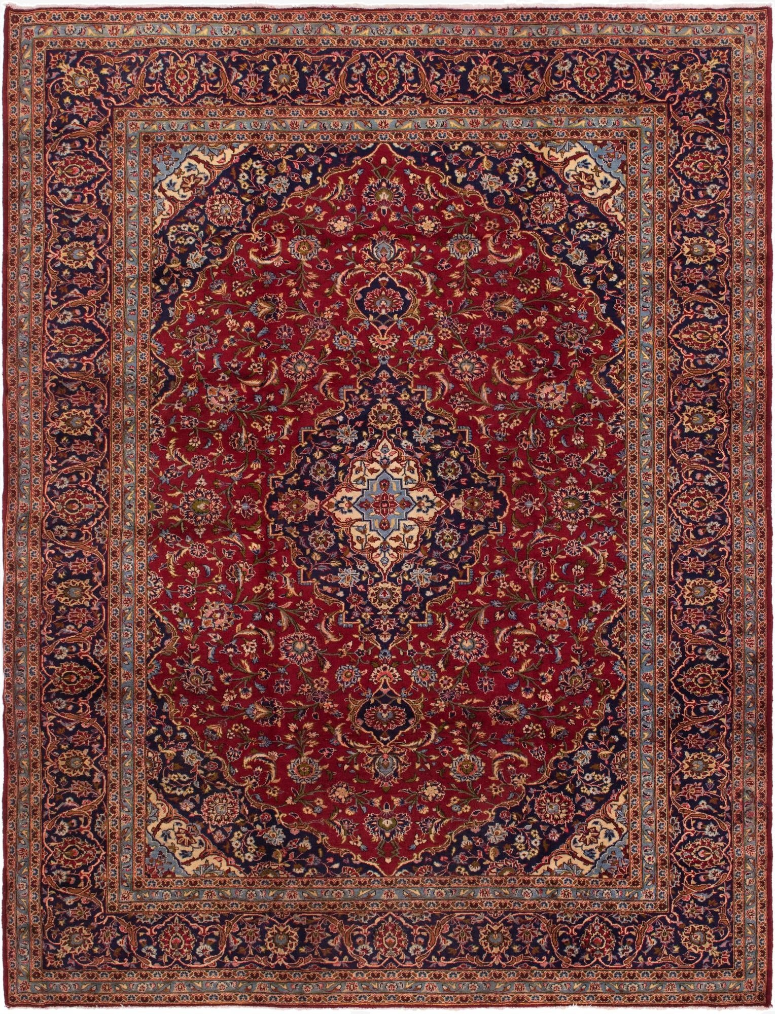 9' 9 x 12' 9  Hand Knotted Kashan Persian Wool Rug