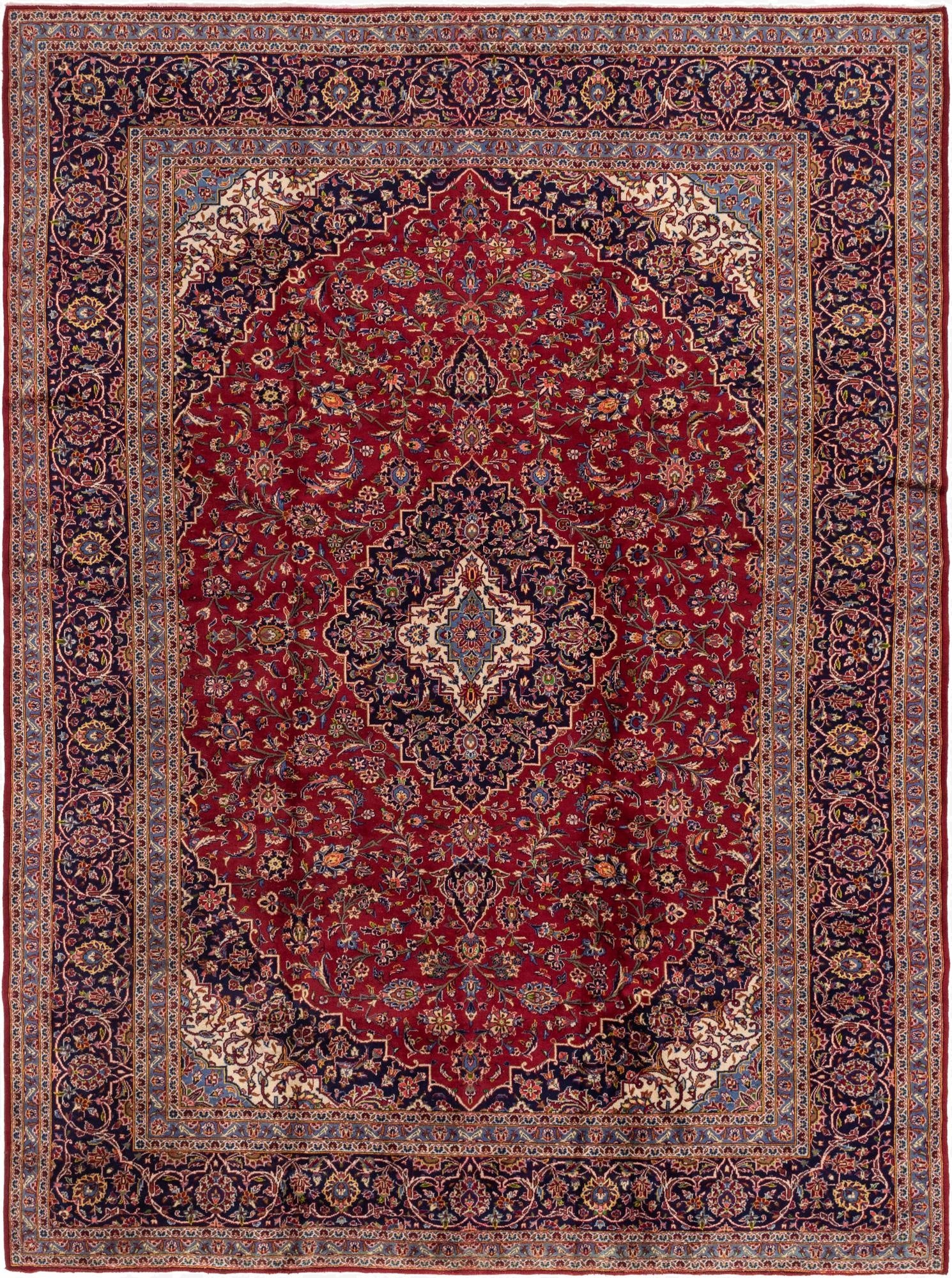 9' 7 x 13'  Hand Knotted Kashan Persian Wool Rug