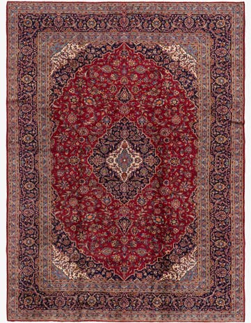 9' 7 x 13' Hand Knotted Kashan Persian Wool Rug