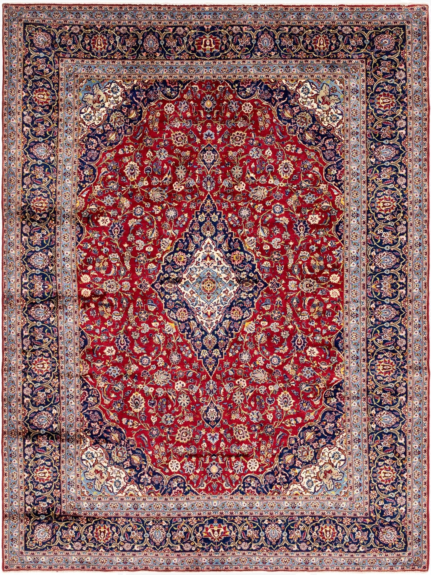 9' 8 x 13' 3  Hand Knotted Kashan Persian Wool Rug