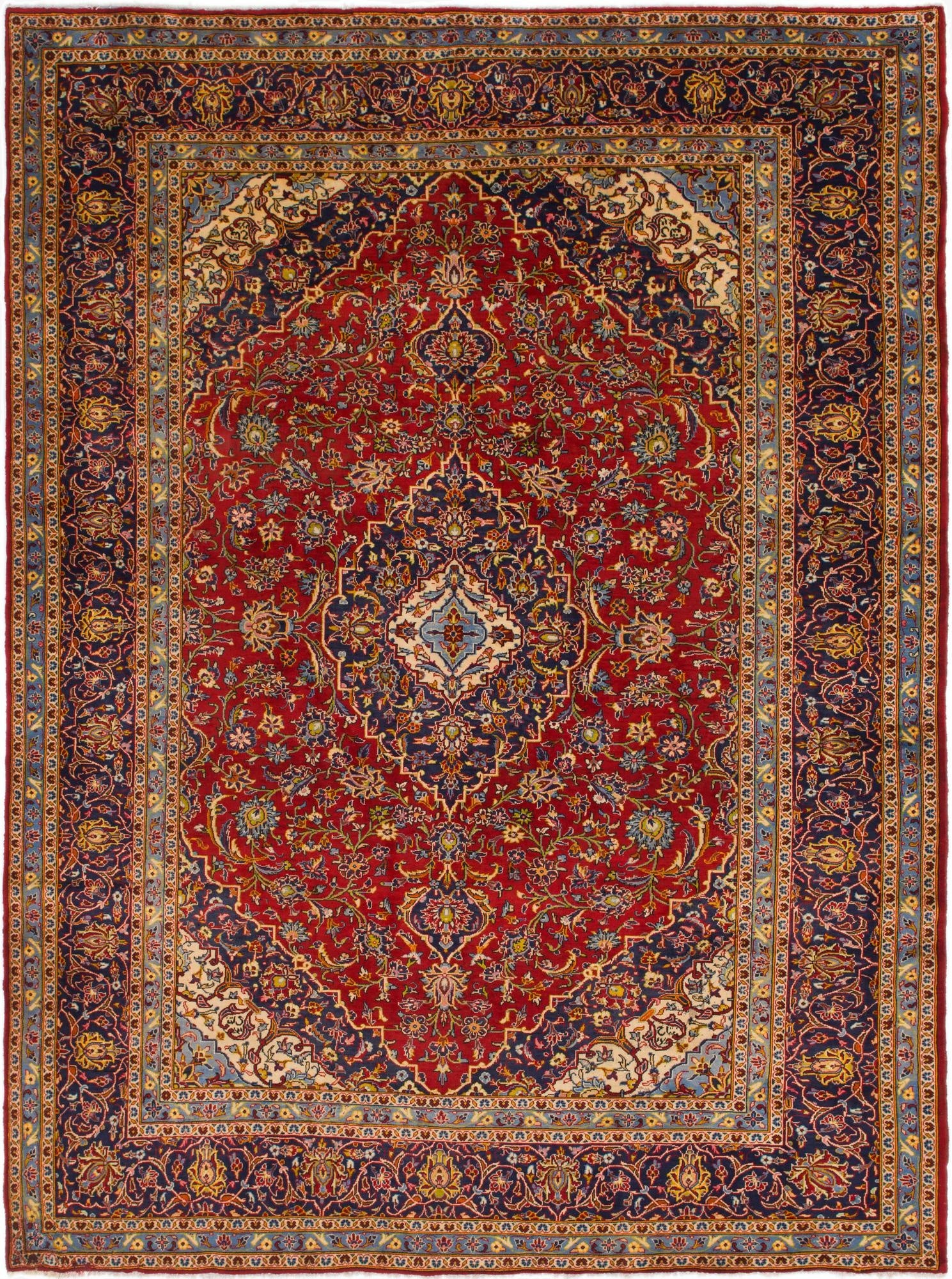 9' 7 x 12' 10  Hand Knotted Kashan Persian Wool Rug