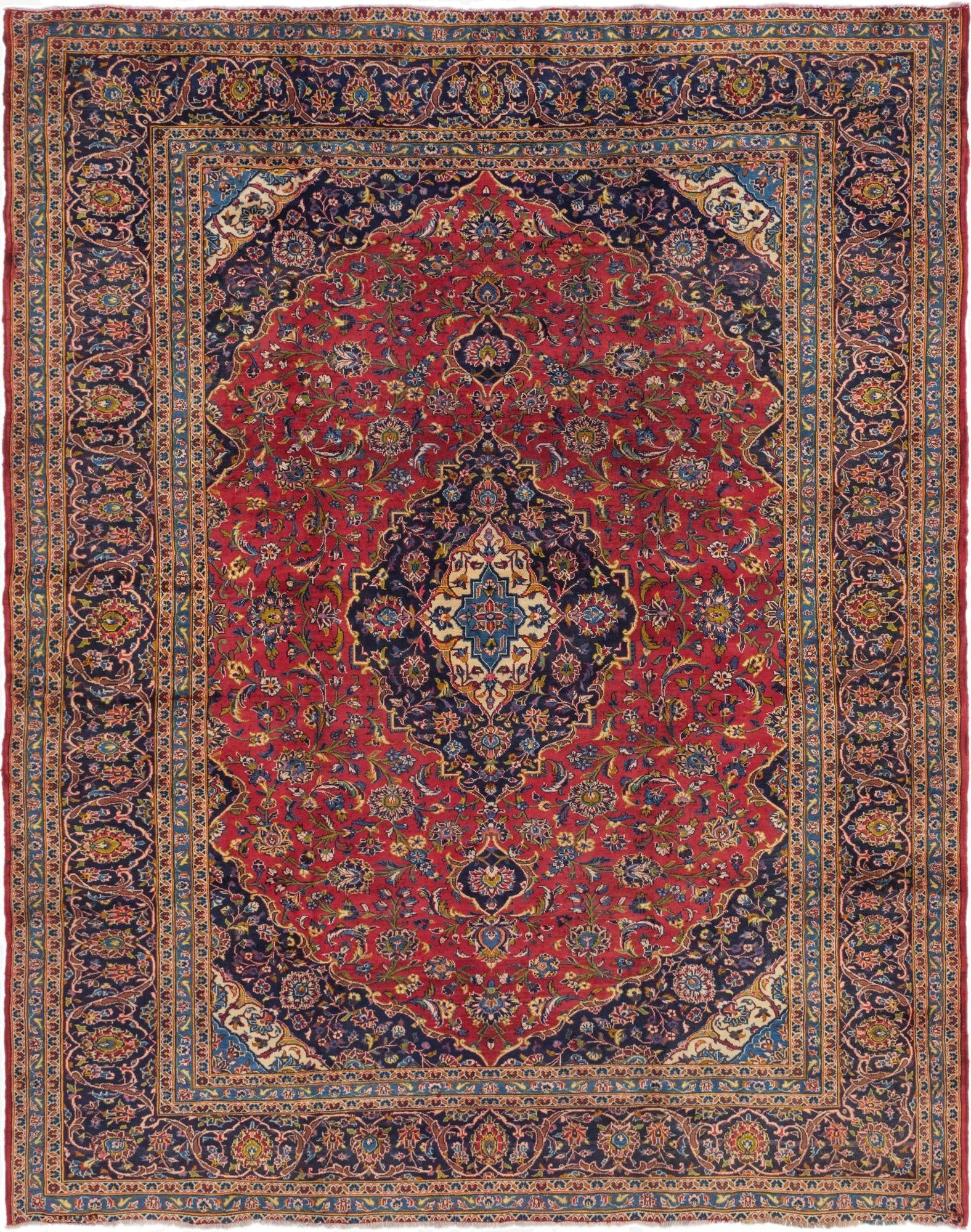 10' x 12' 7  Hand Knotted Kashan Persian Wool Rug