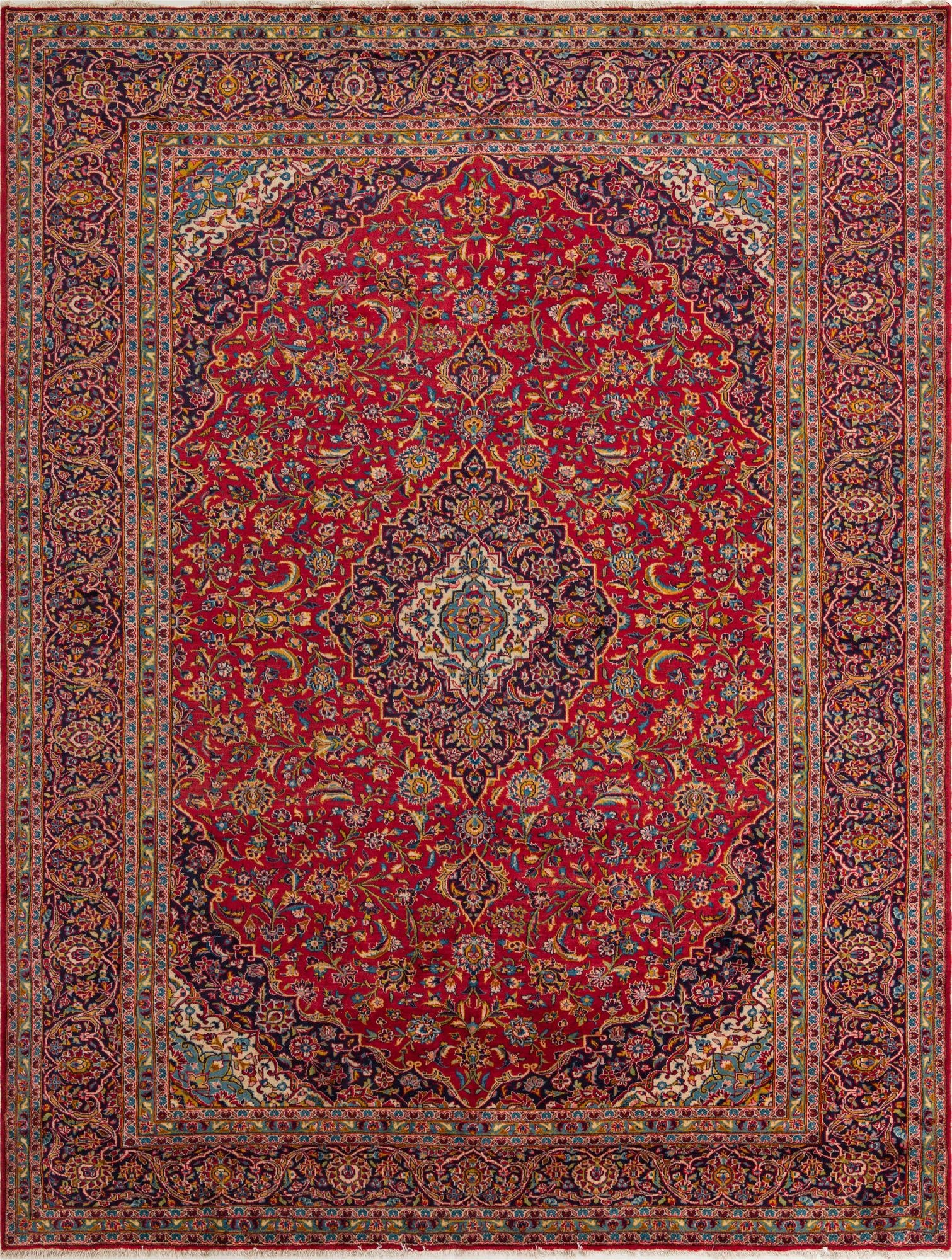 9' 9 x 12' 10  Hand Knotted Kashan Persian Wool Rug