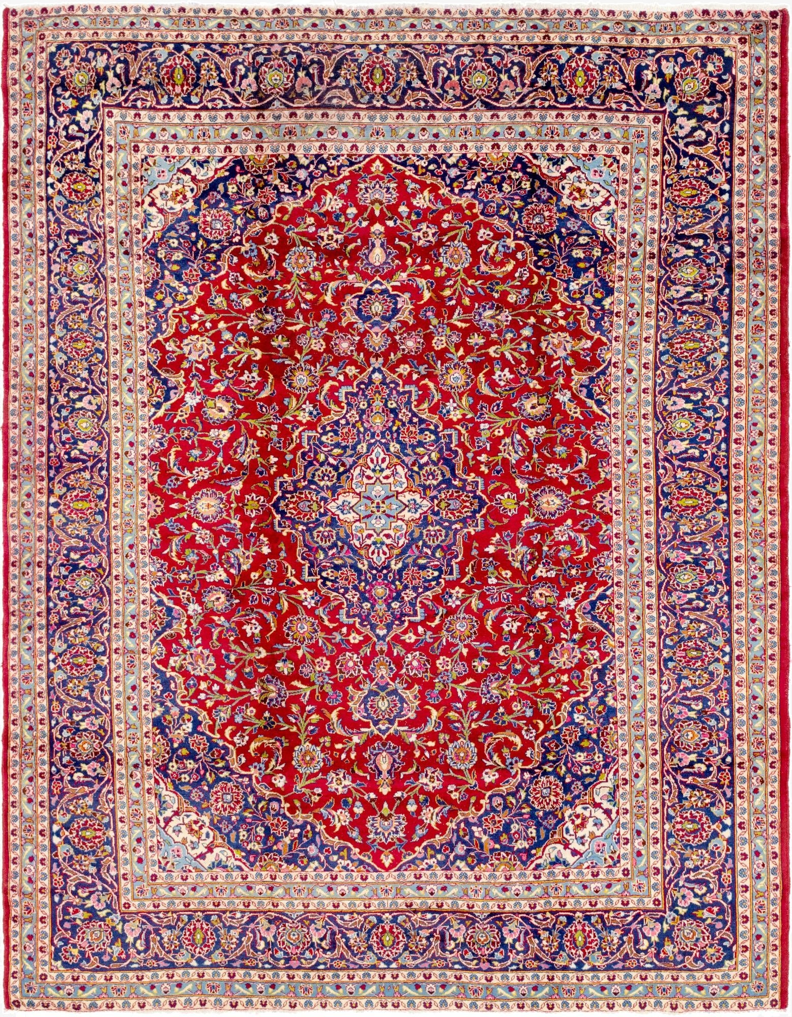 9' 7 x 12' 4  Hand Knotted Kashan Persian Wool Rug