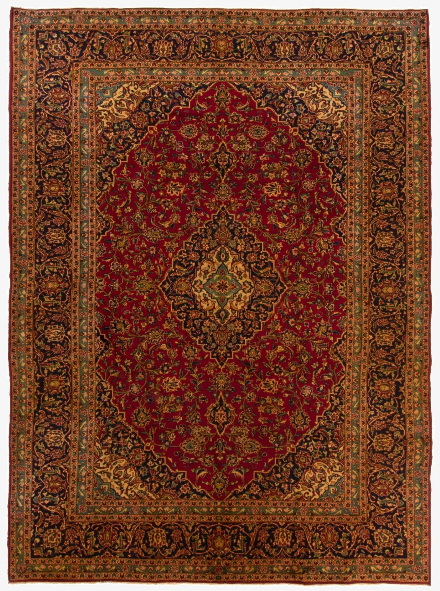 9' 5 x 12' 11  Hand Knotted Kashan Persian Rug