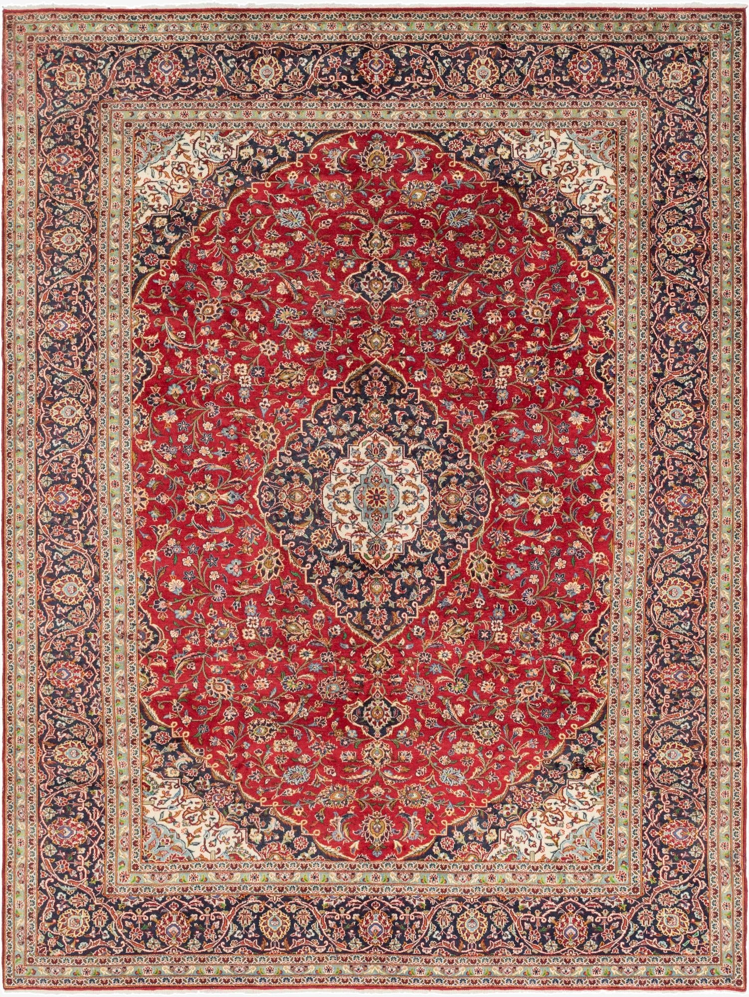 9' 8 x 13'  Hand Knotted Kashan Persian Wool Rug