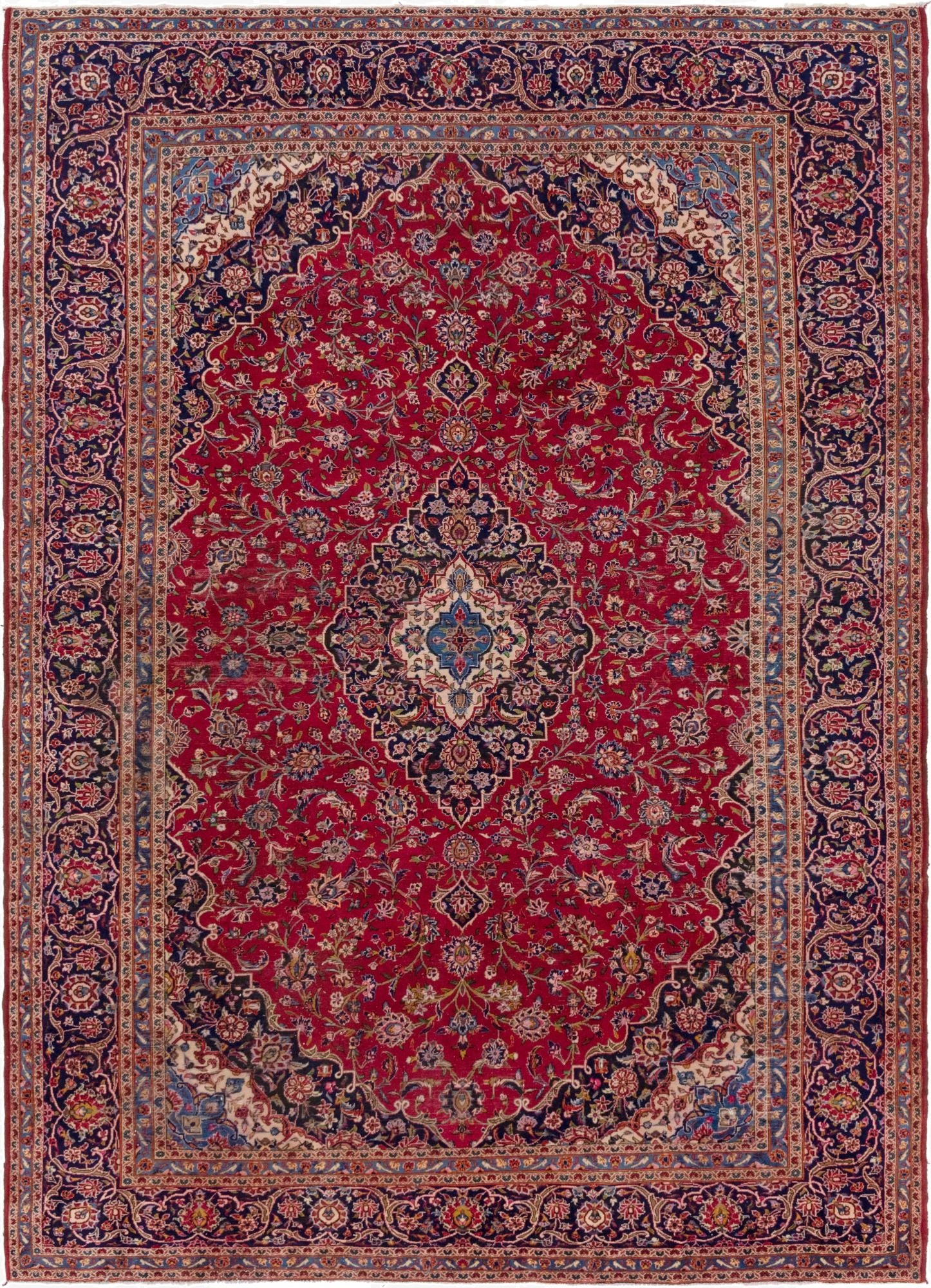 9' 7 x 13'  Hand Knotted Kashan Persian Wool Rug