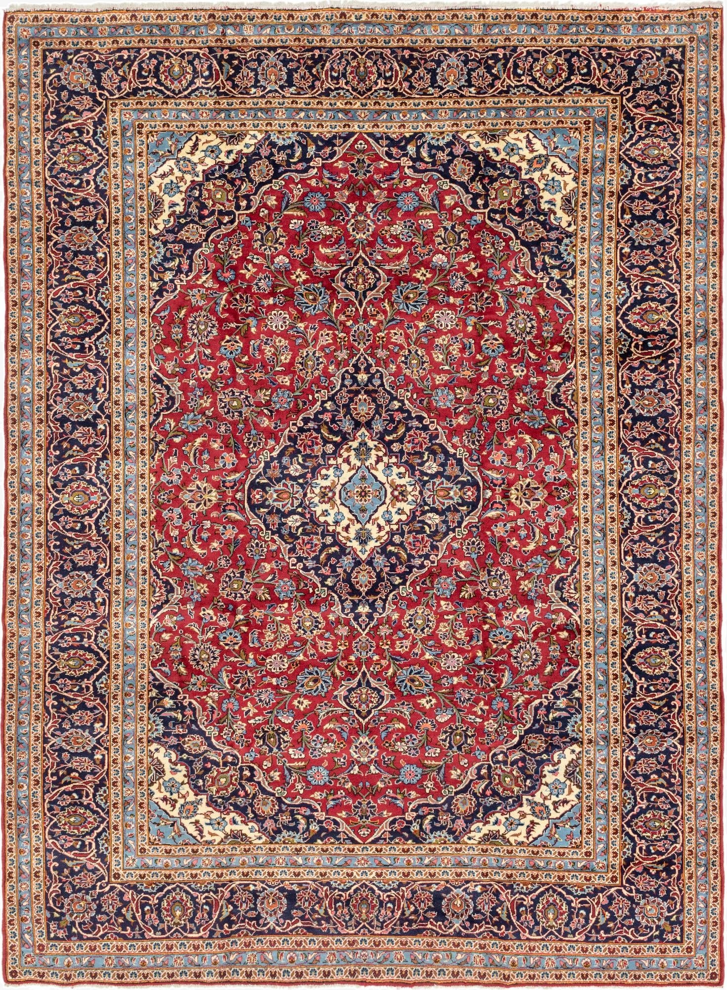 9' 7 x 13'  Hand Knotted Kashan Persian Wool Rug