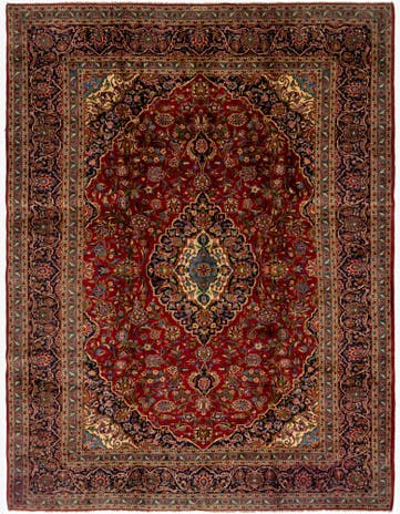 9' 1 x 12' 4 Hand Knotted Kashan Persian Wool Rug