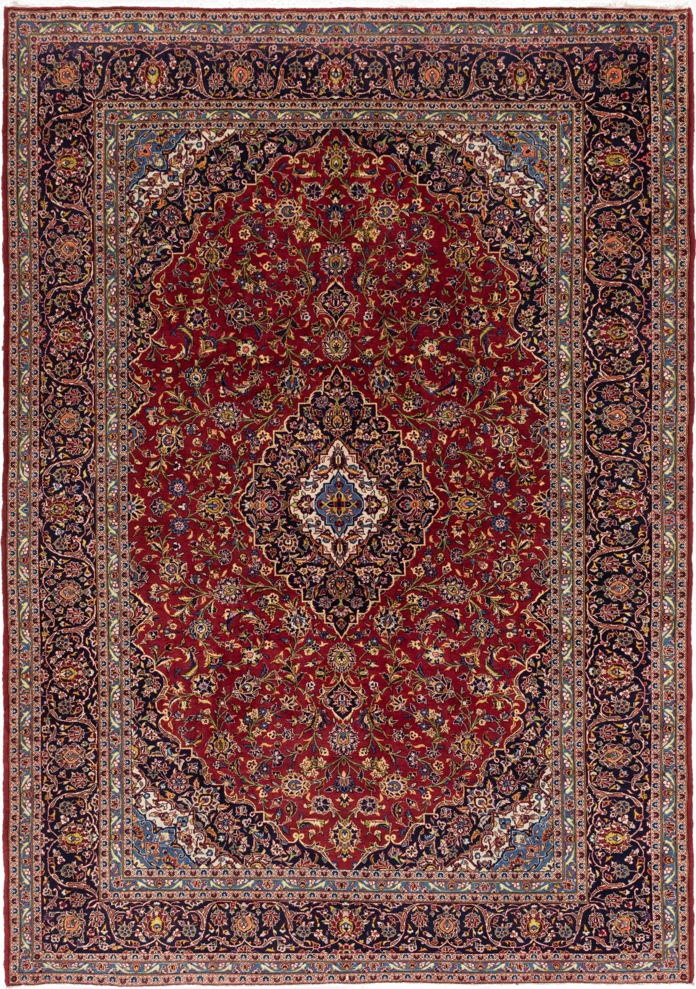 9' 9 x 13' 9  Hand Knotted Kashan Persian Wool Rug