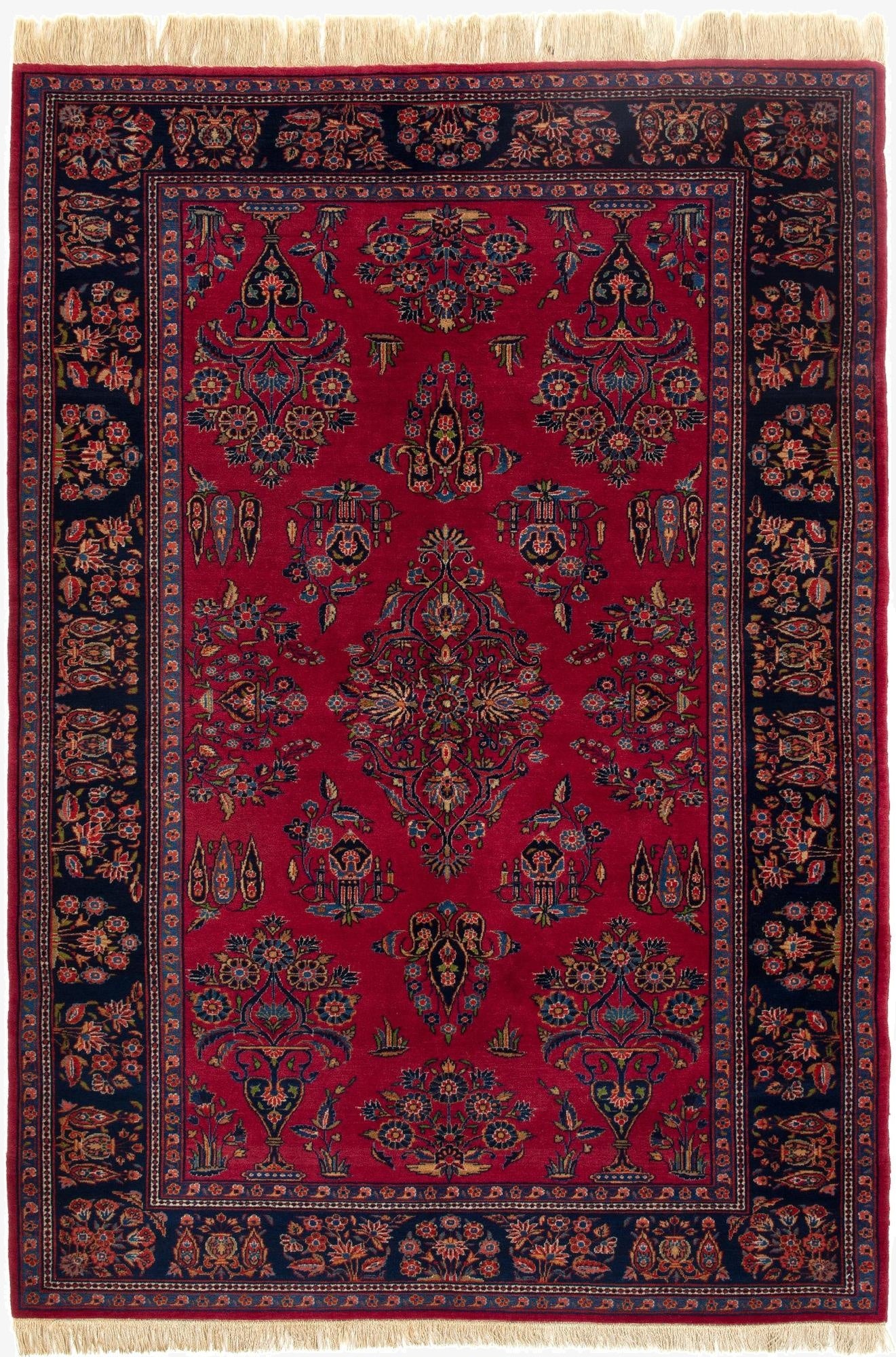 4' 5 x 6' 7  Hand Knotted Kashan Persian Rug