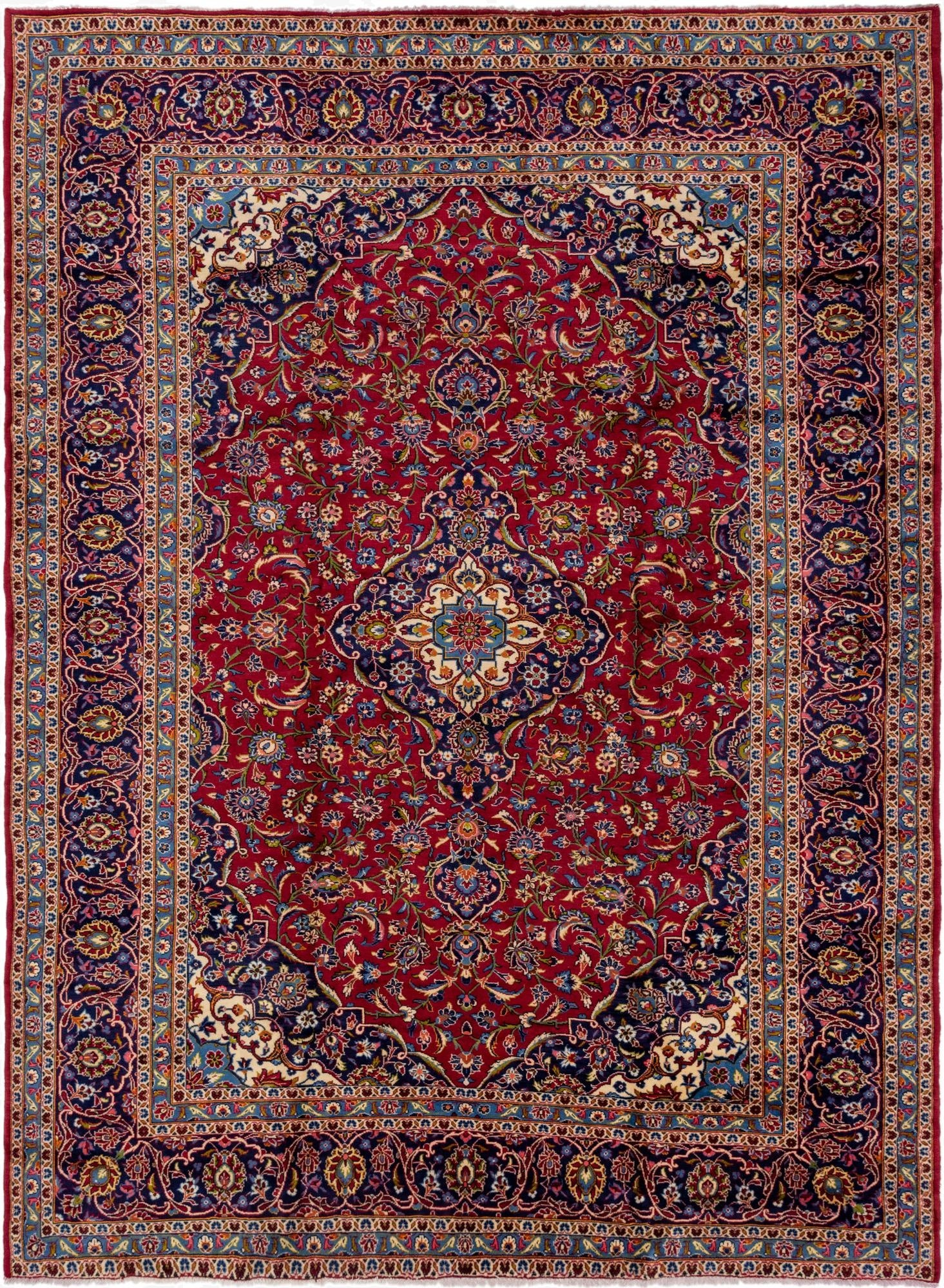 9' 8 x 12' 10  Hand Knotted Kashan Persian Wool Rug