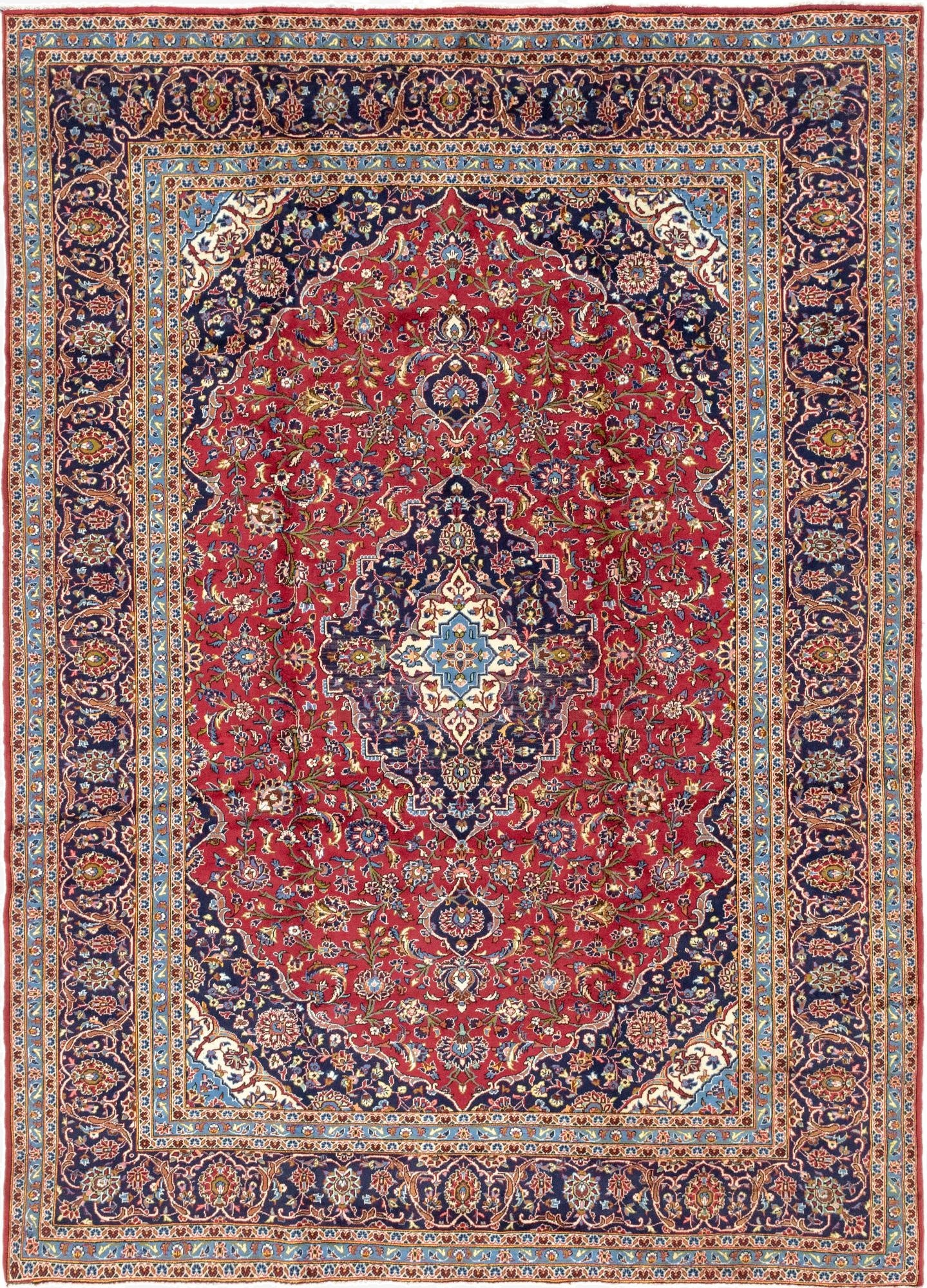 9' 8 x 13' 4  Hand Knotted Kashan Persian Wool Rug