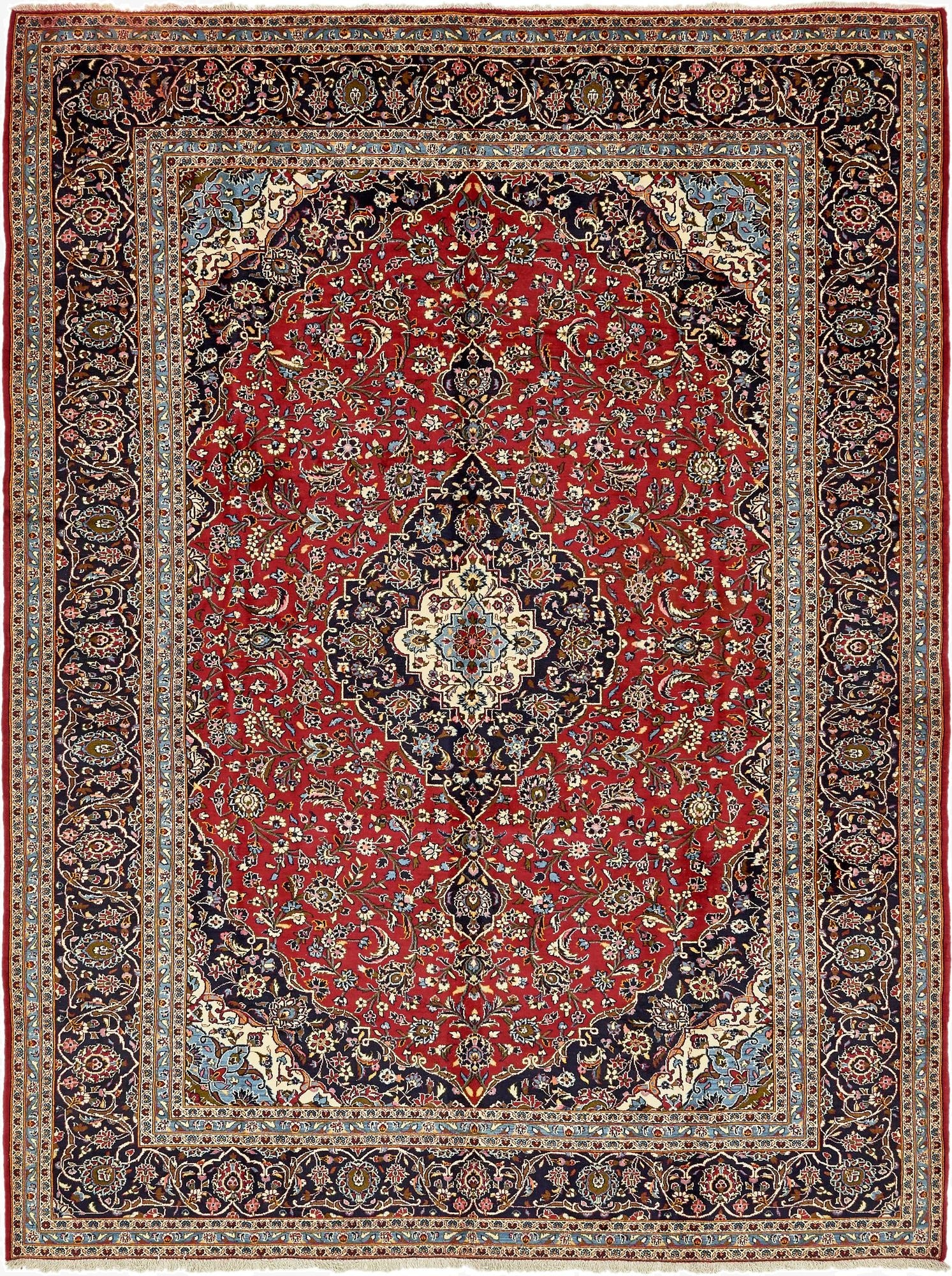 9' 8 x 13' 4  Hand Knotted Kashan Persian Wool Rug