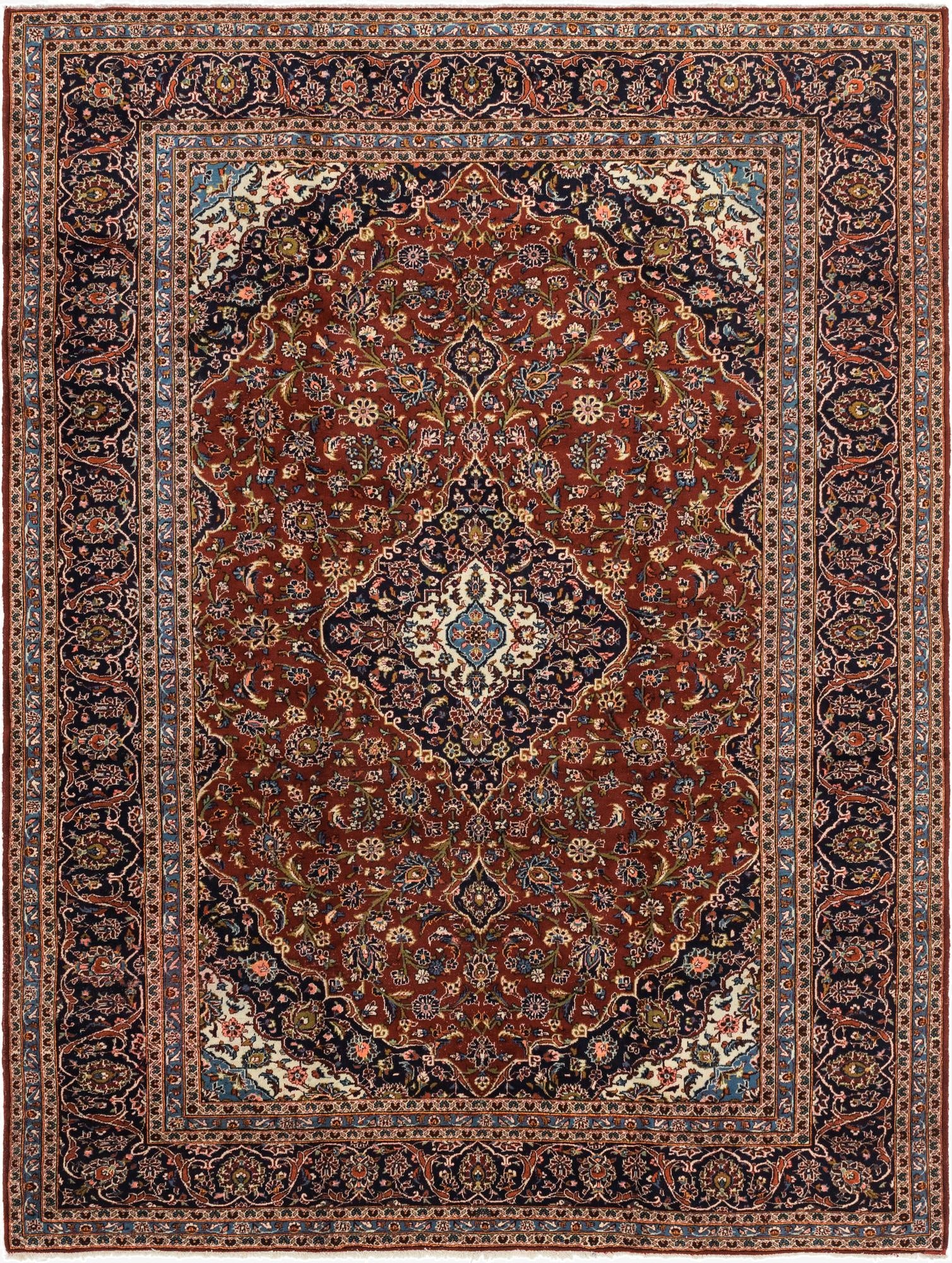 9' 9 x 13'  Hand Knotted Kashan Persian Wool Rug