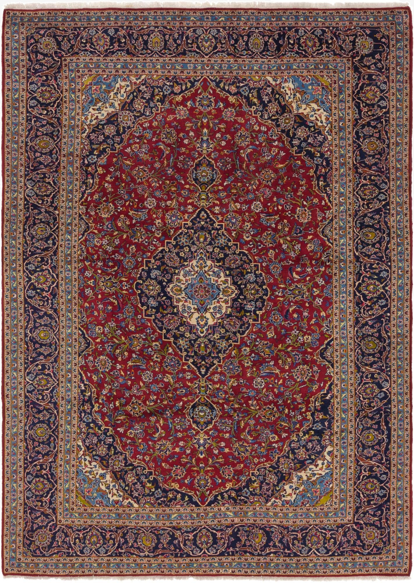 9' 9 x 13' 6  Hand Knotted Kashan Persian Wool Rug