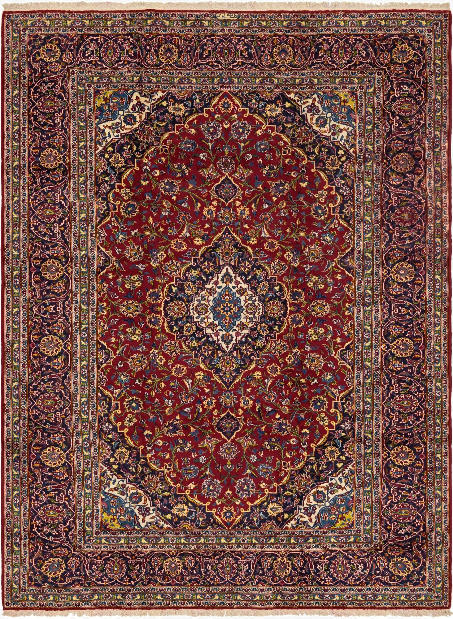 9' 7 x 12' 9  Hand Knotted Kashan Persian Wool Rug