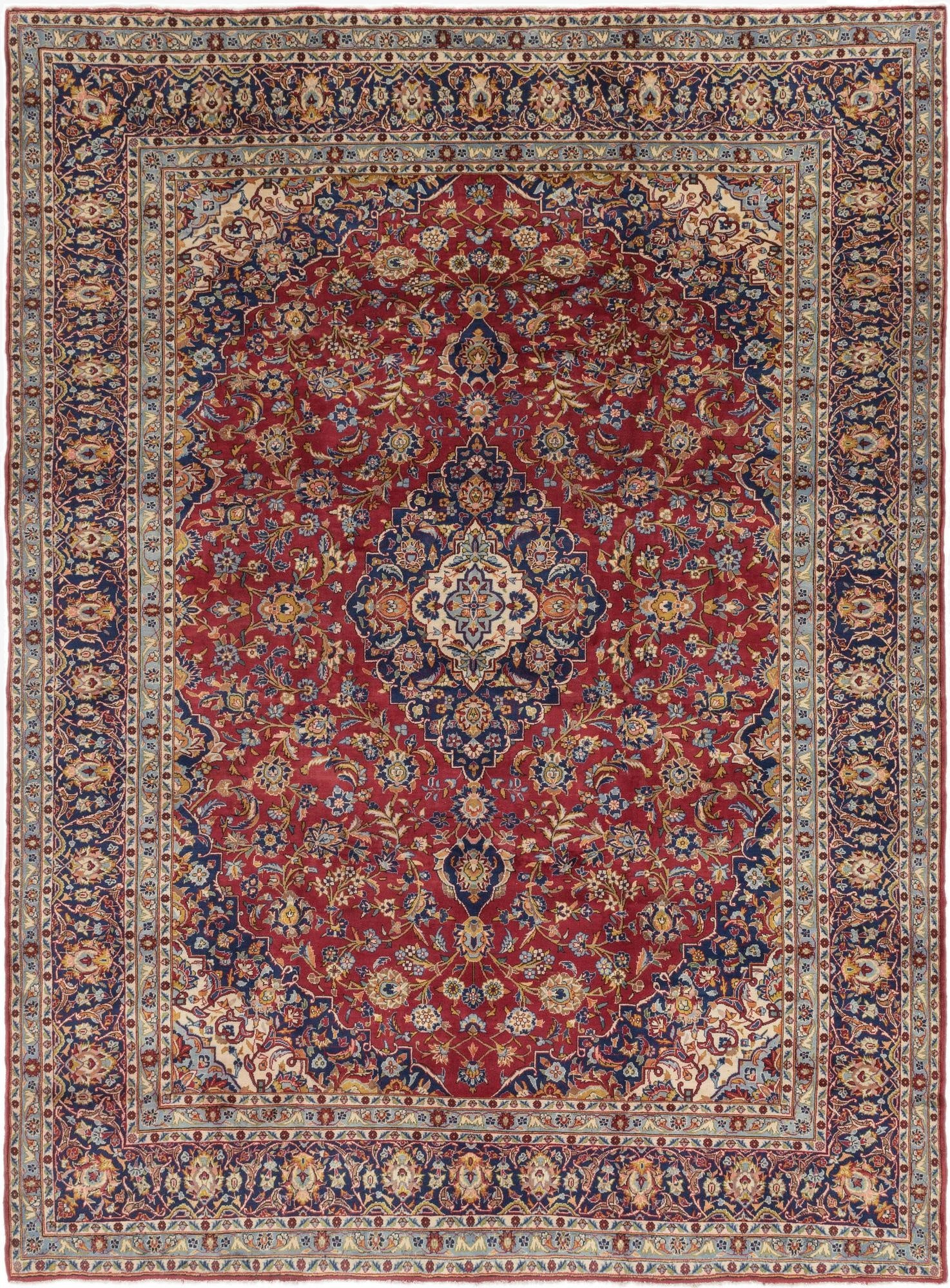 9' 9 x 12' 8  Hand Knotted Kashan Persian Wool Rug