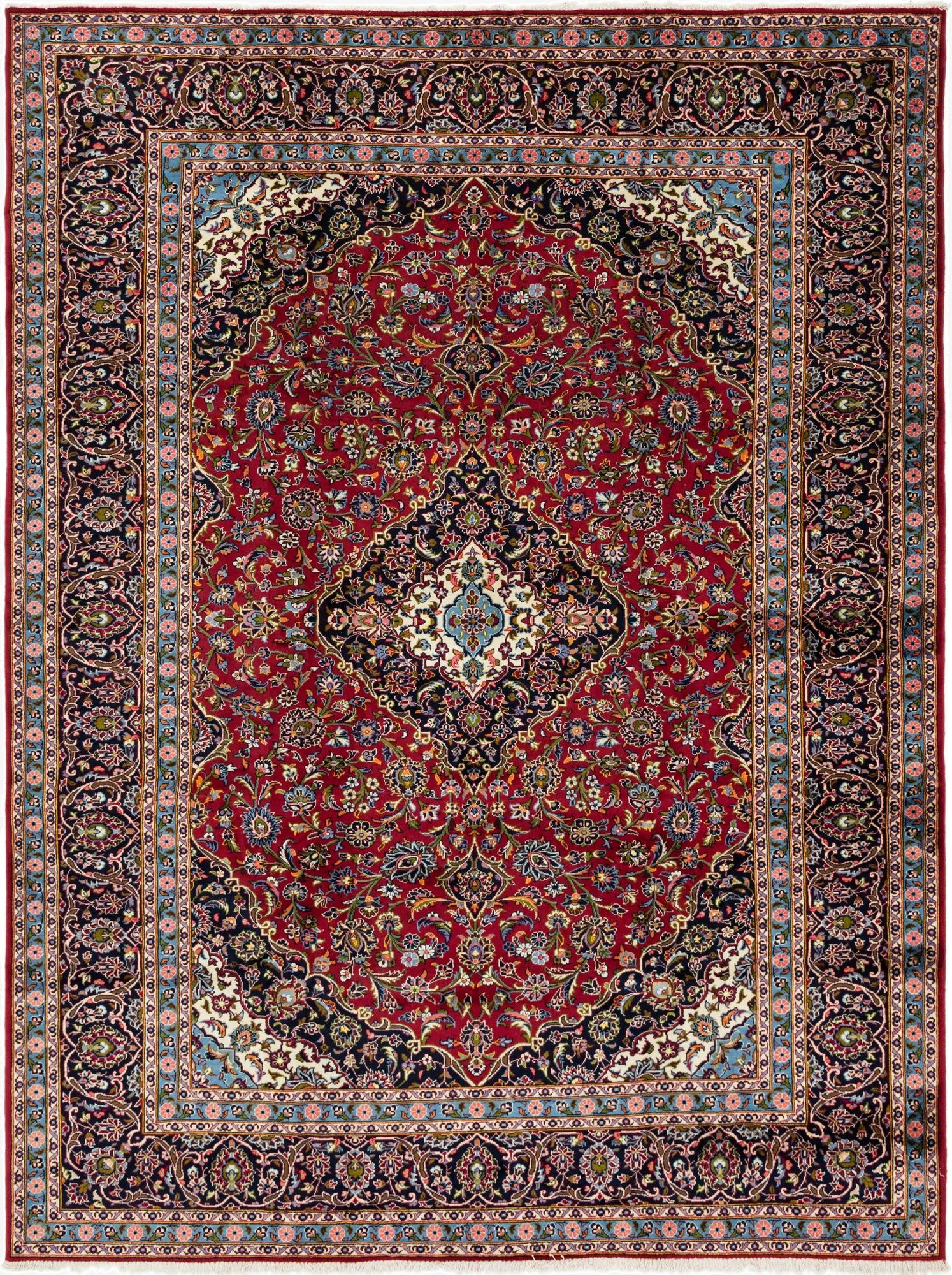 9' 9 x 13' 1  Hand Knotted Kashan Persian Wool Rug