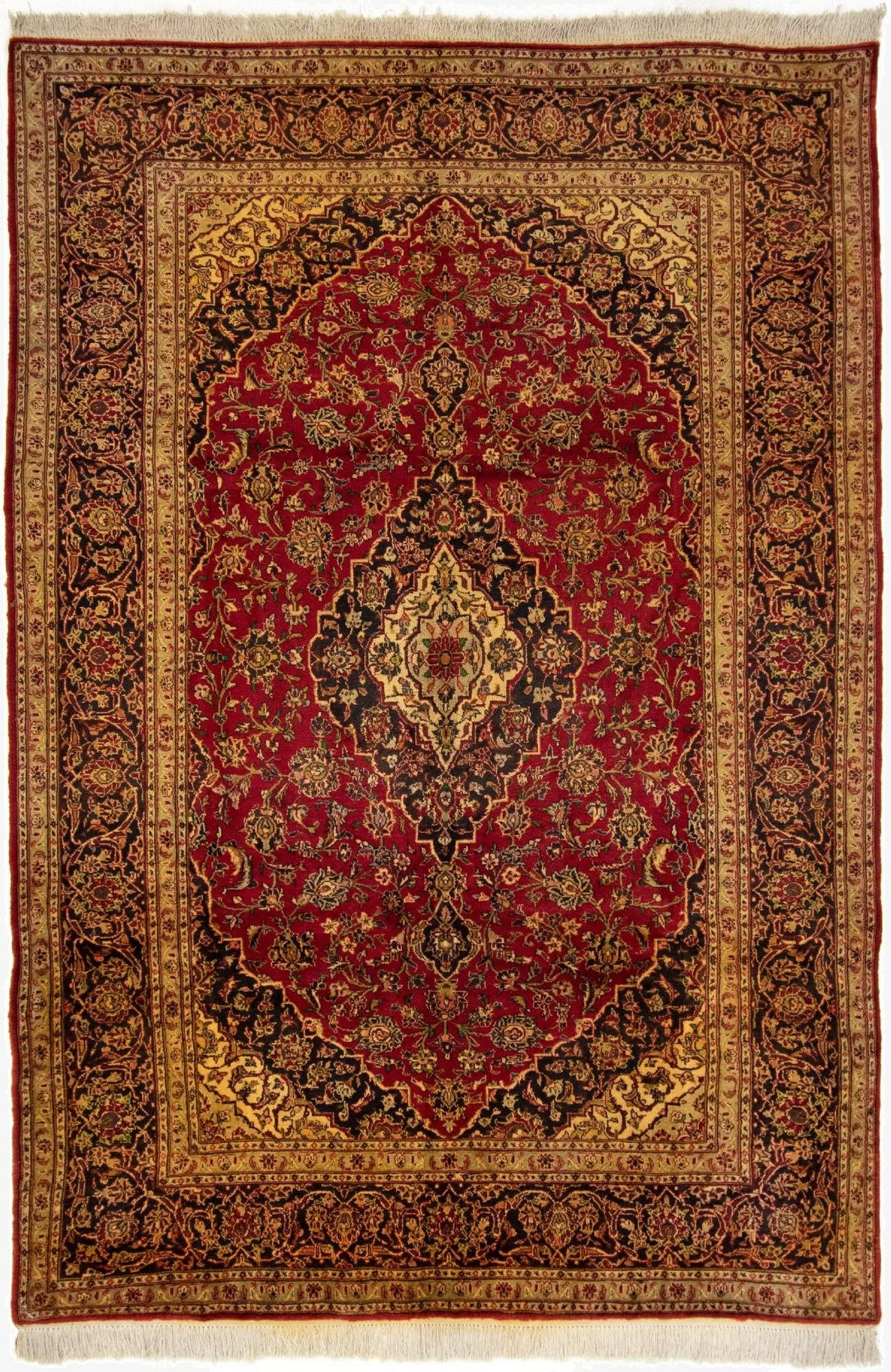 6' 8 x 9' 10  Hand Knotted Kashan Persian Wool Rug
