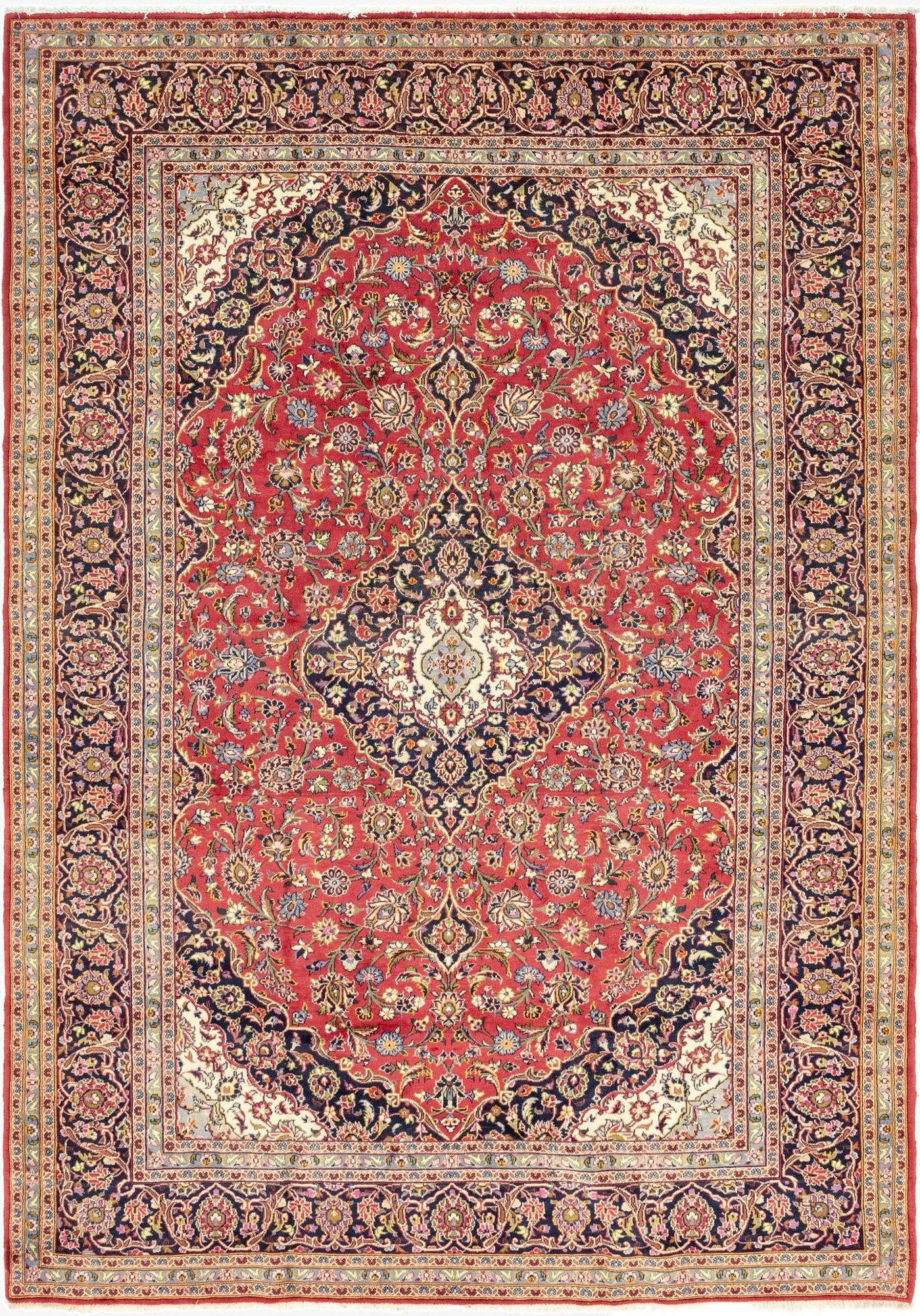 9' 7 x 13' 9  Hand Knotted Kashan Persian Wool Rug