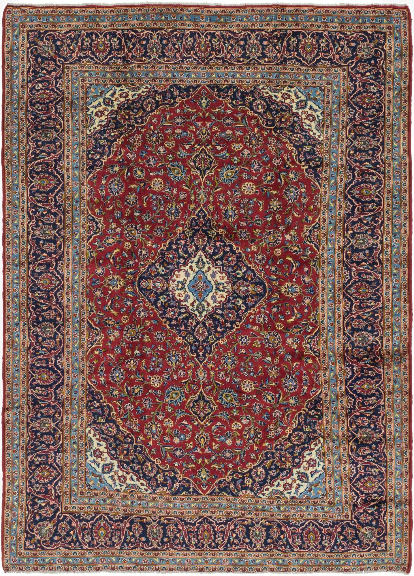 9' 7 x 13' 3  Hand Knotted Kashan Persian Wool Rug