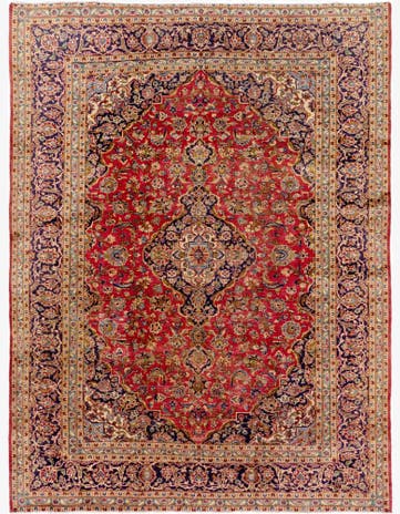 9' 8 x 12' 6 Hand Knotted Kashan Persian Wool Rug