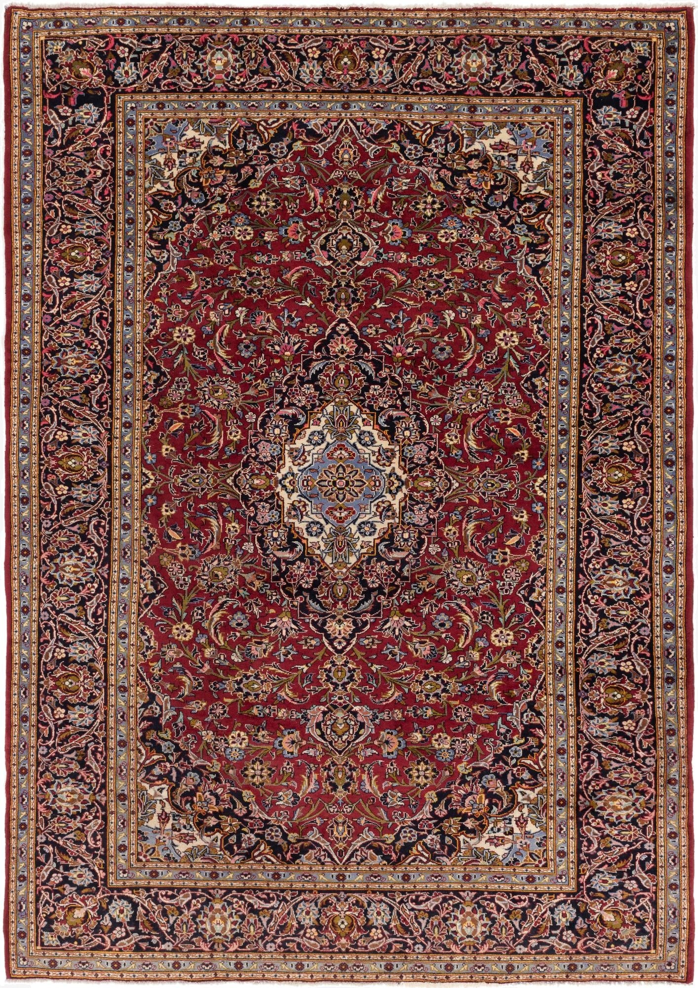 8' 7 x 12' 3  Hand Knotted Kashan Persian Wool Rug