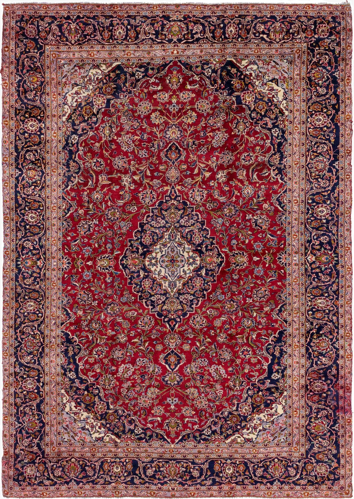 9' 4 x 13' 4  Hand Knotted Kashan Persian Wool Rug