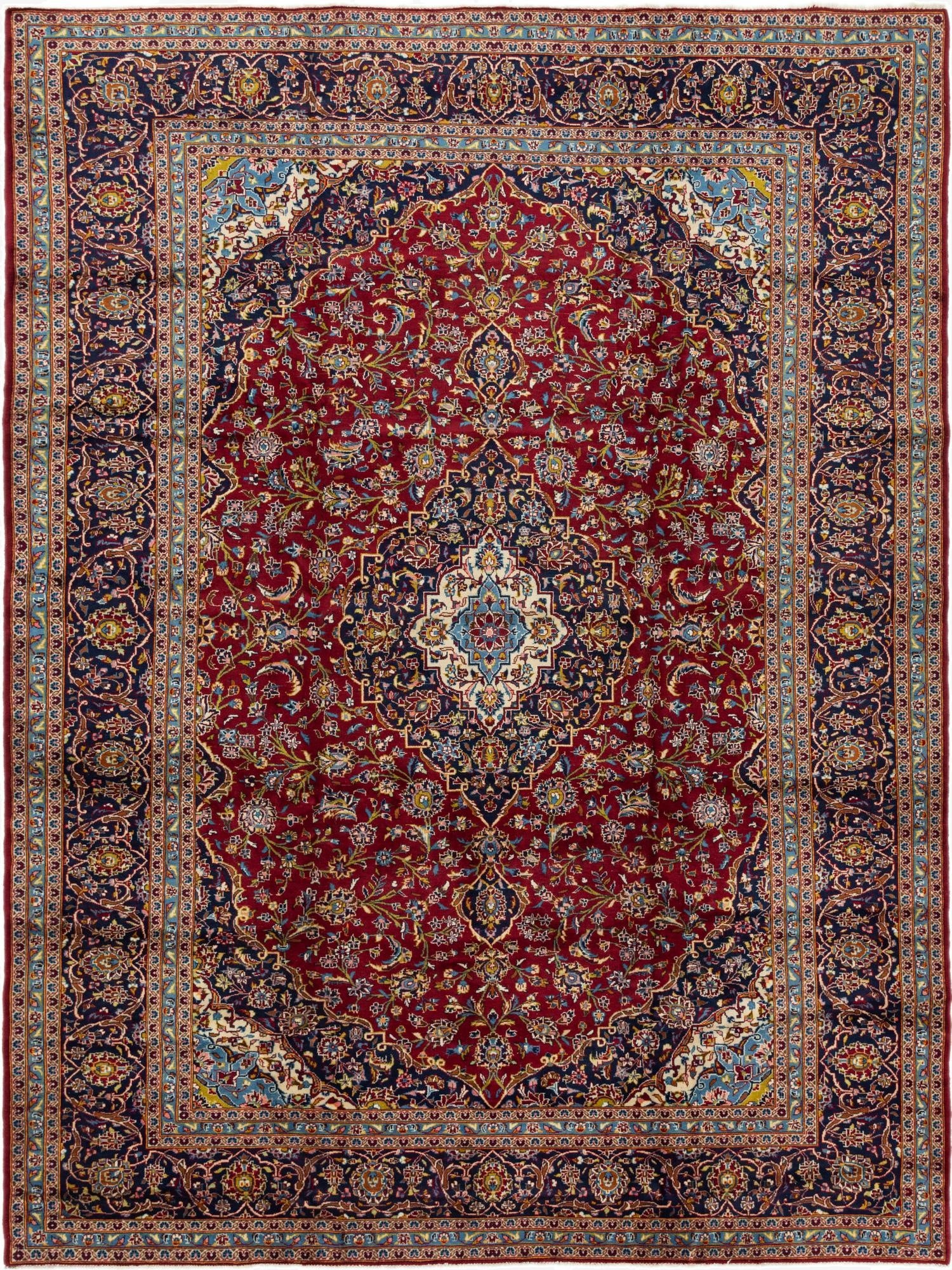 9' 7 x 12' 10  Hand Knotted Kashan Persian Wool Rug