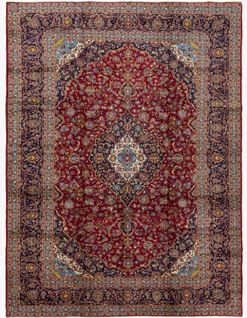 9' 7 x 12' 10 Hand Knotted Kashan Persian Wool Rug