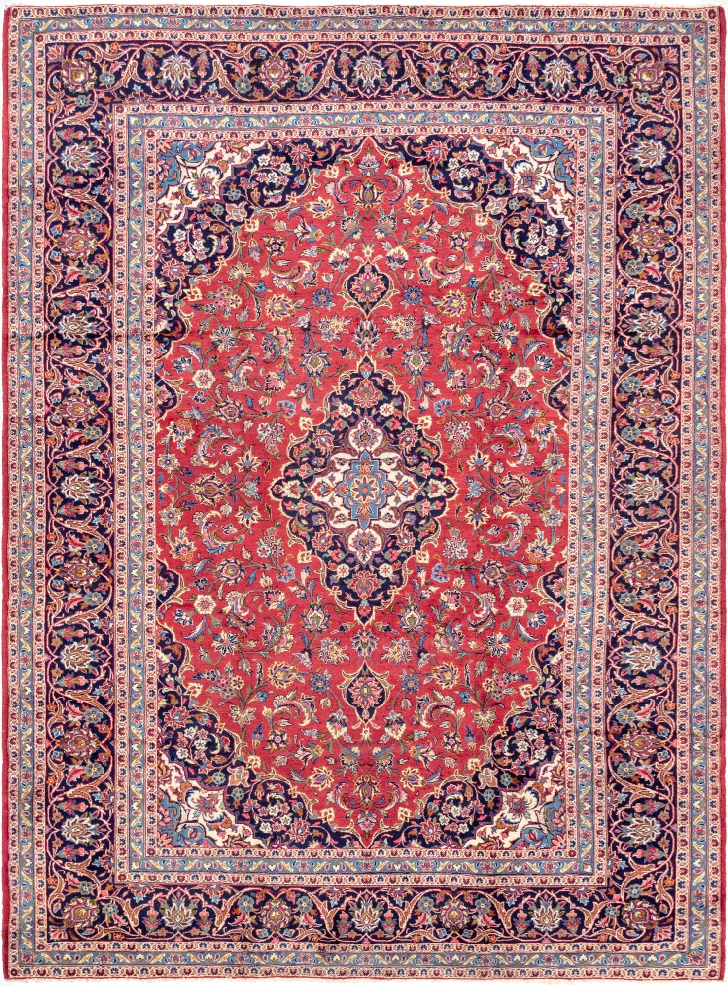 9' 7 x 12' 10  Hand Knotted Kashan Persian Wool Rug