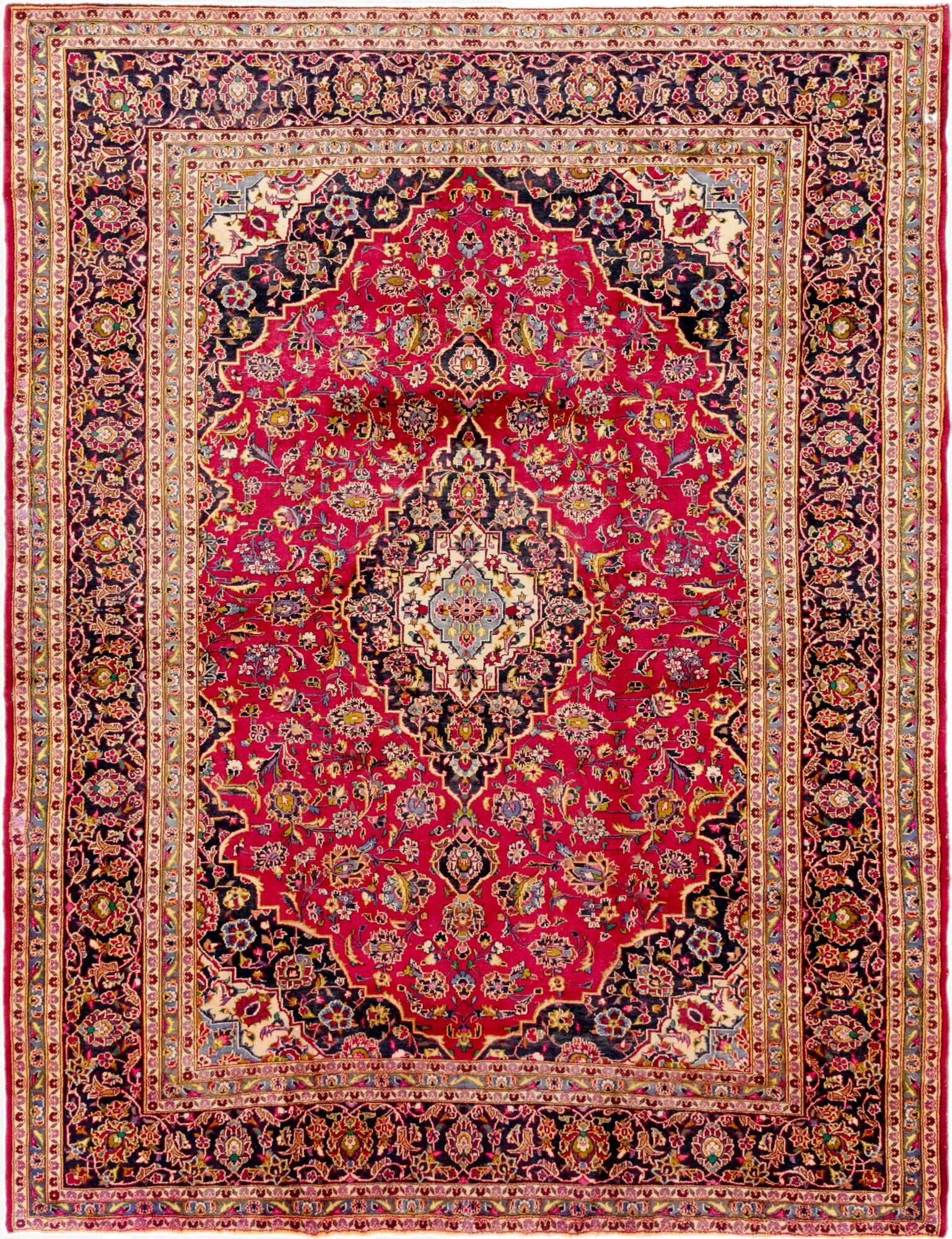 9' 9 x 13'  Hand Knotted Kashan Persian Wool Rug