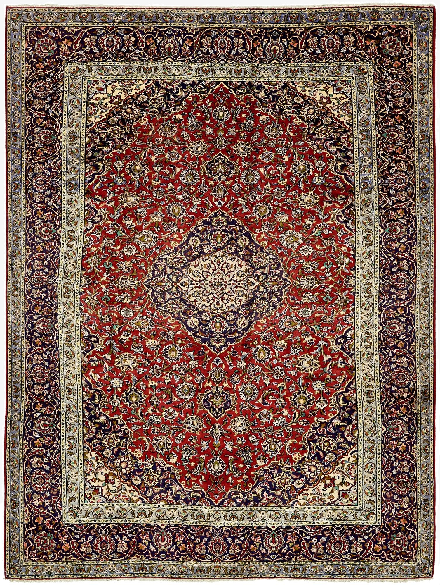 9' 6 x 13' 1  Hand Knotted Kashan Persian Wool Rug