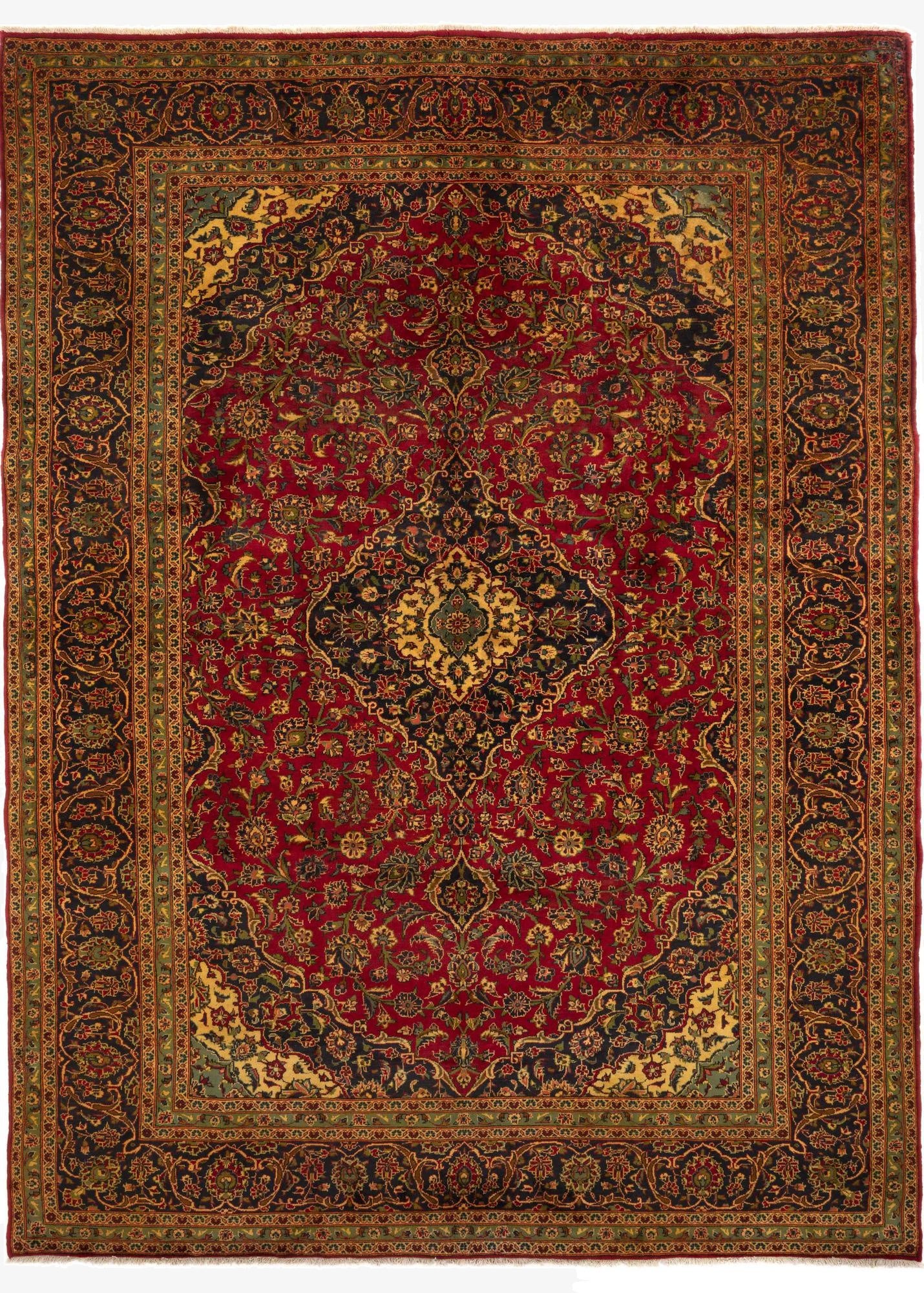 9' 7 x 13' 5  Hand Knotted Kashan Persian Wool Rug