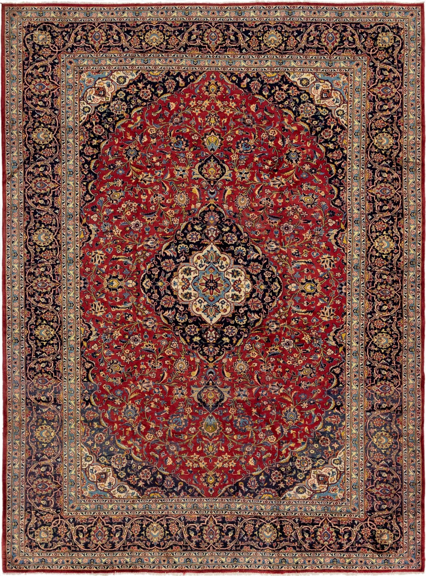 9' 7 x 12' 10  Hand Knotted Kashan Persian Wool Rug