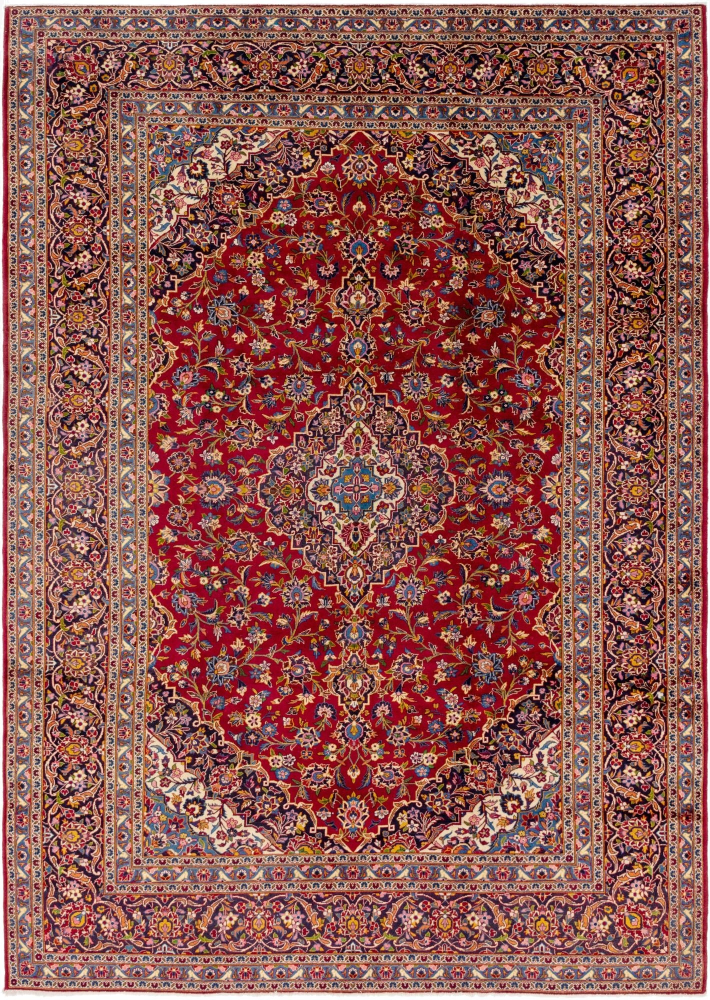 9' 7 x 13' 2  Hand Knotted Kashan Persian Wool Rug
