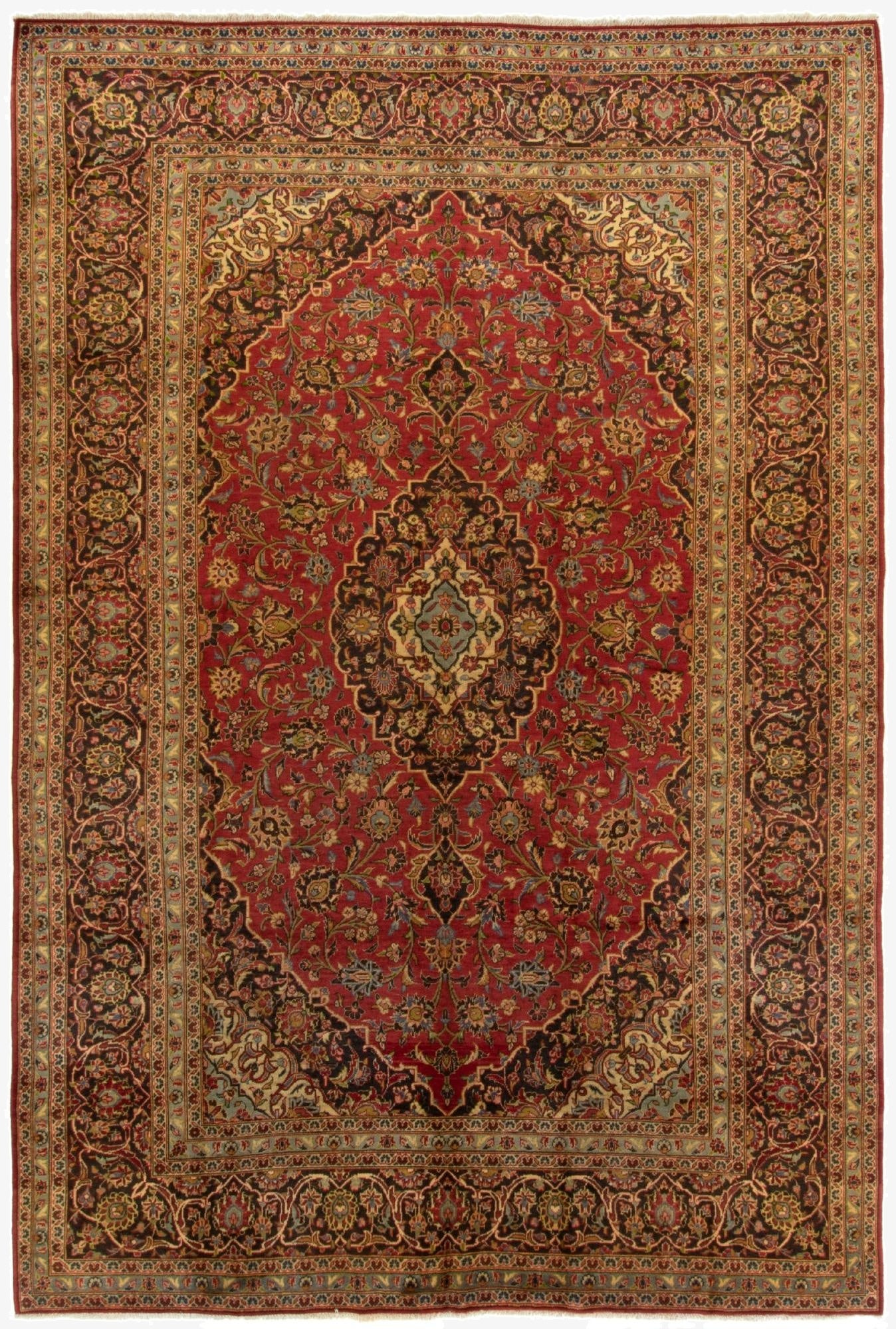 8' 2 x 12' 6  Hand Knotted Kashan Persian Wool Rug