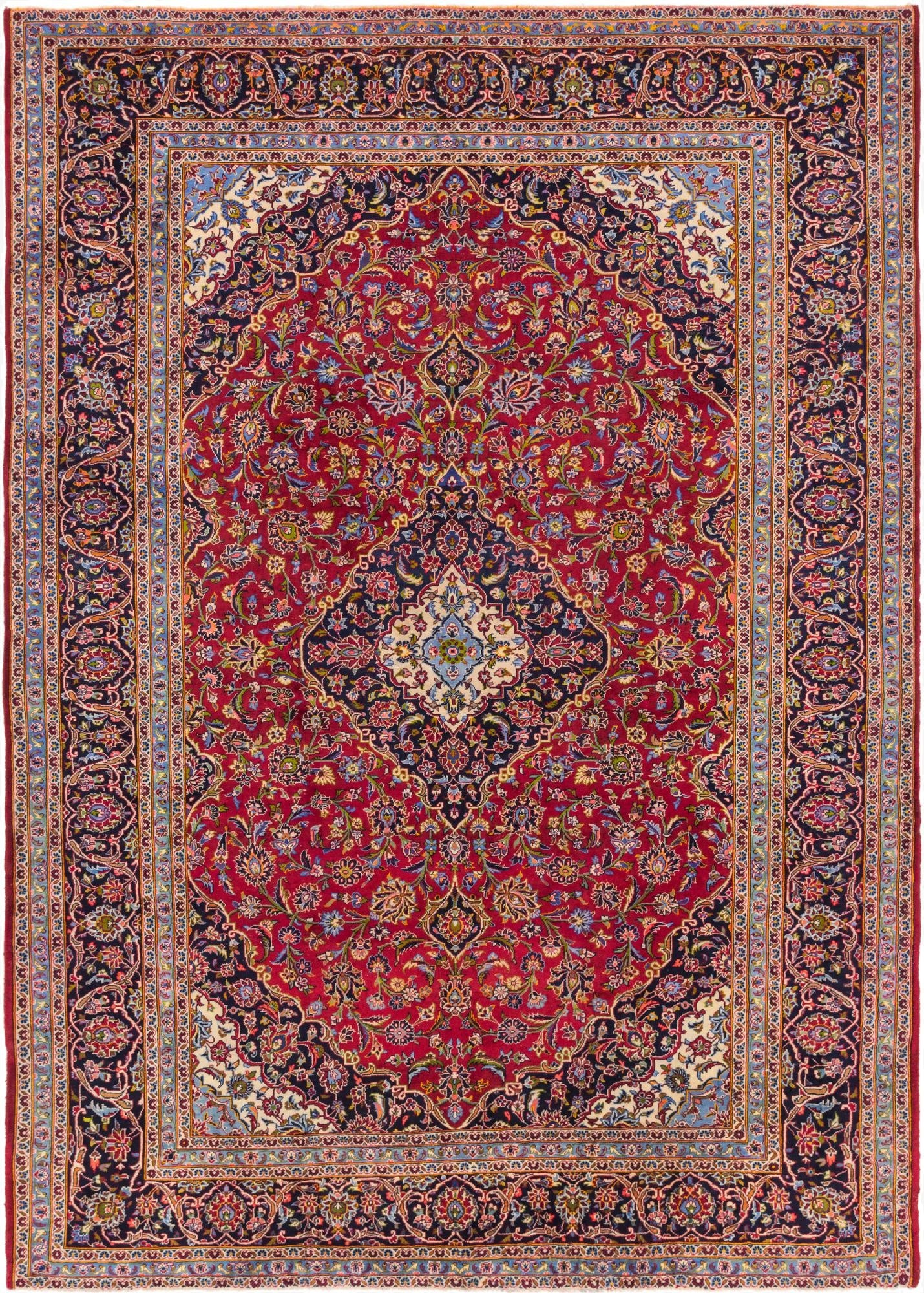 9' 8 x 13' 6  Hand Knotted Kashan Persian Wool Rug