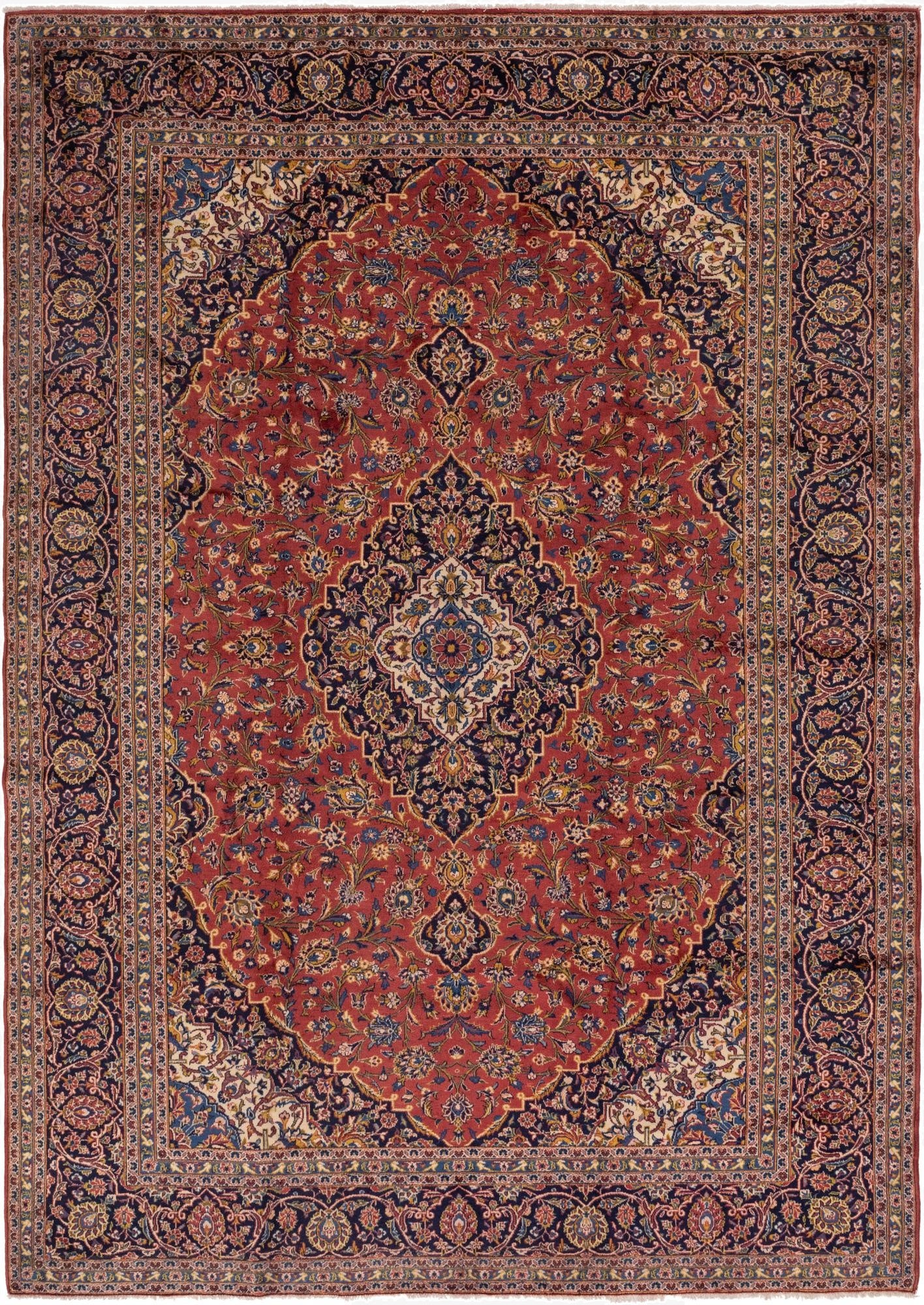 9' 10 x 13' 7  Hand Knotted Kashan Persian Wool Rug